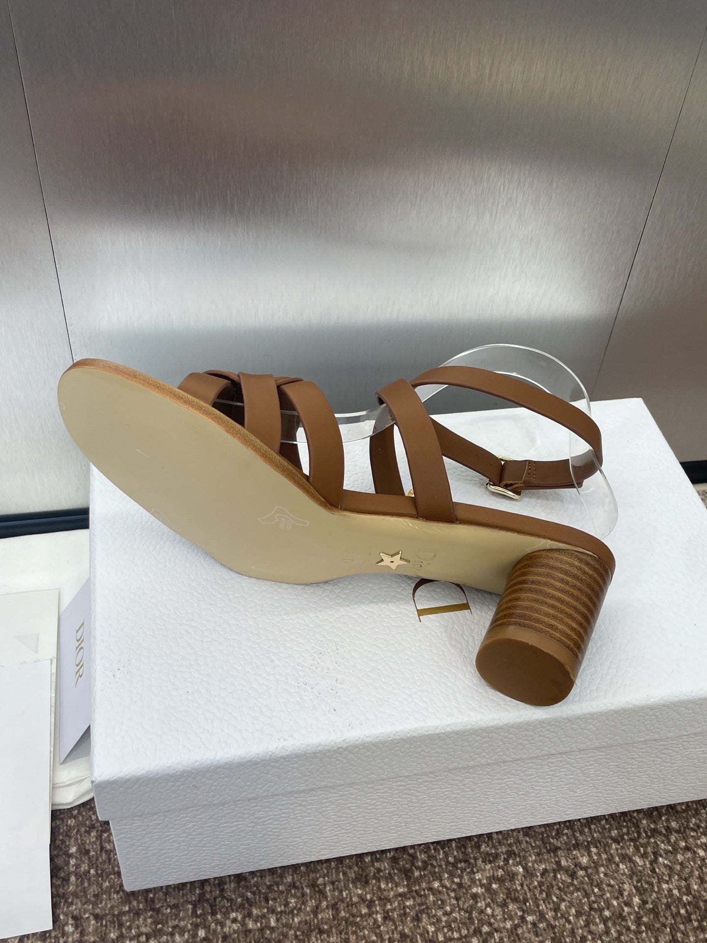 DIOR D-CLUB HIGH HEEL SLIDE 25S 55MM IN BROWN CALFSKIN