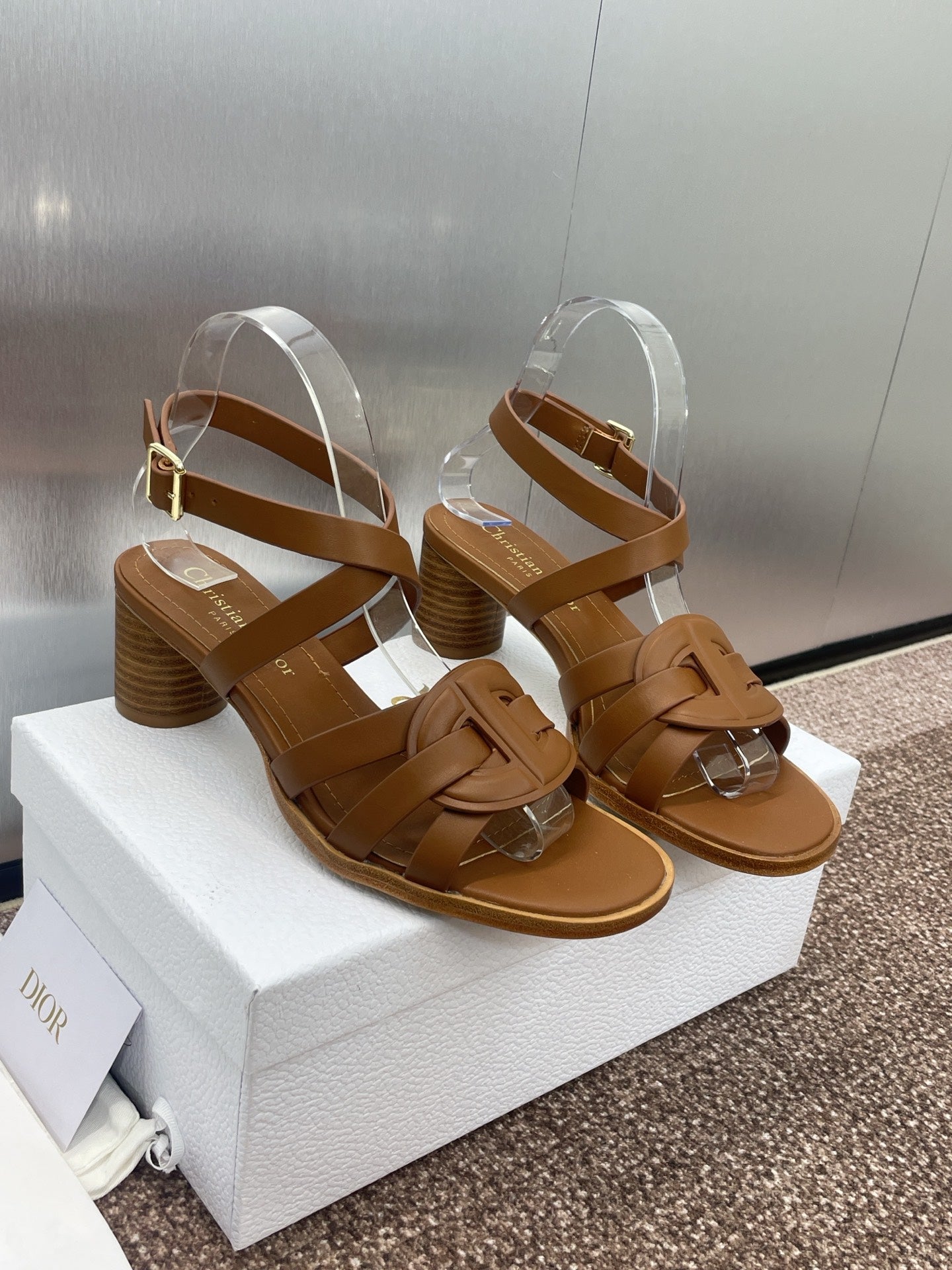 DIOR D-CLUB HIGH HEEL SLIDE 25S 55MM IN BROWN CALFSKIN