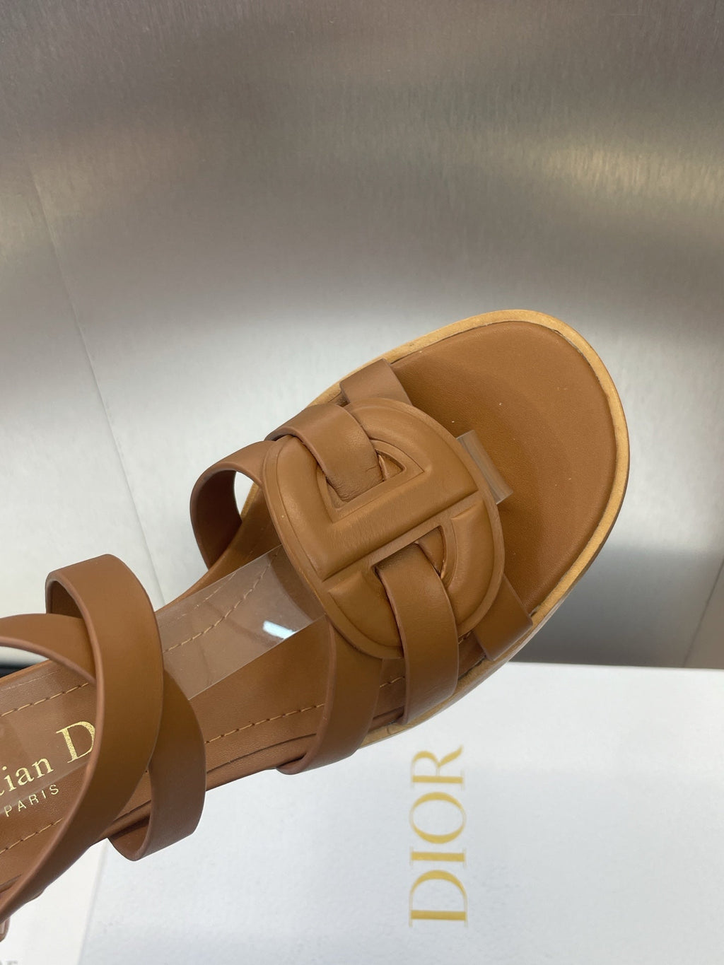 DIOR D-CLUB HIGH HEEL SLIDE 25S 55MM IN BROWN CALFSKIN