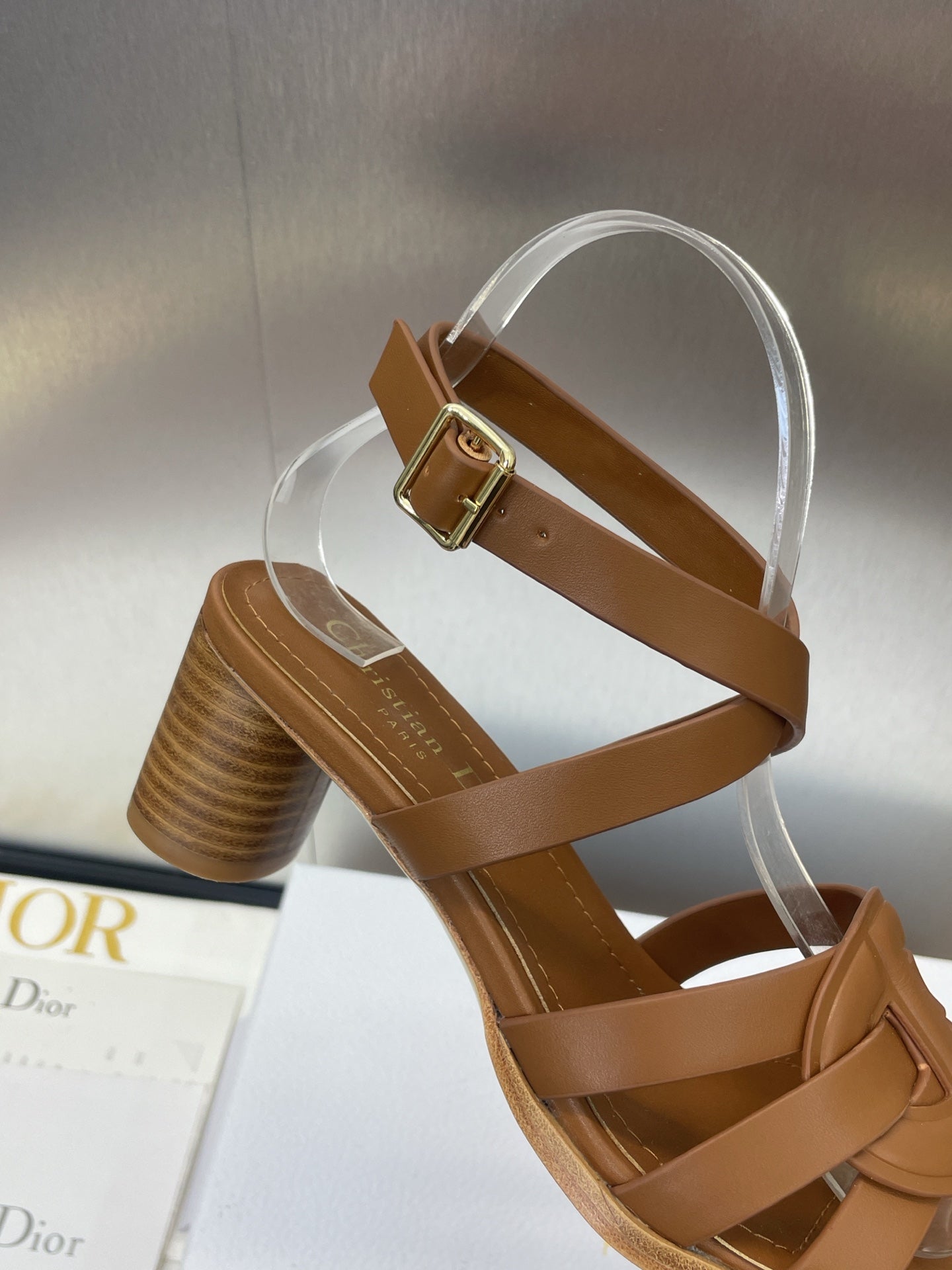 DIOR D-CLUB HIGH HEEL SLIDE 25S 55MM IN BROWN CALFSKIN