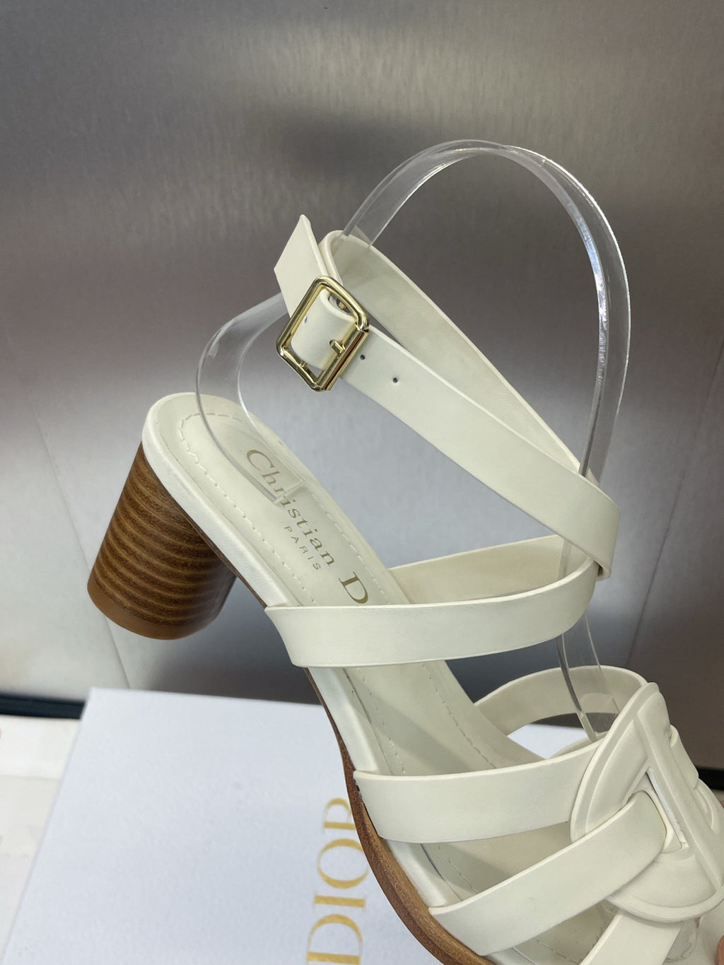 DIOR D-CLUB HIGH HEEL SLIDE 25S 55MM IN WHITE CALFSKIN