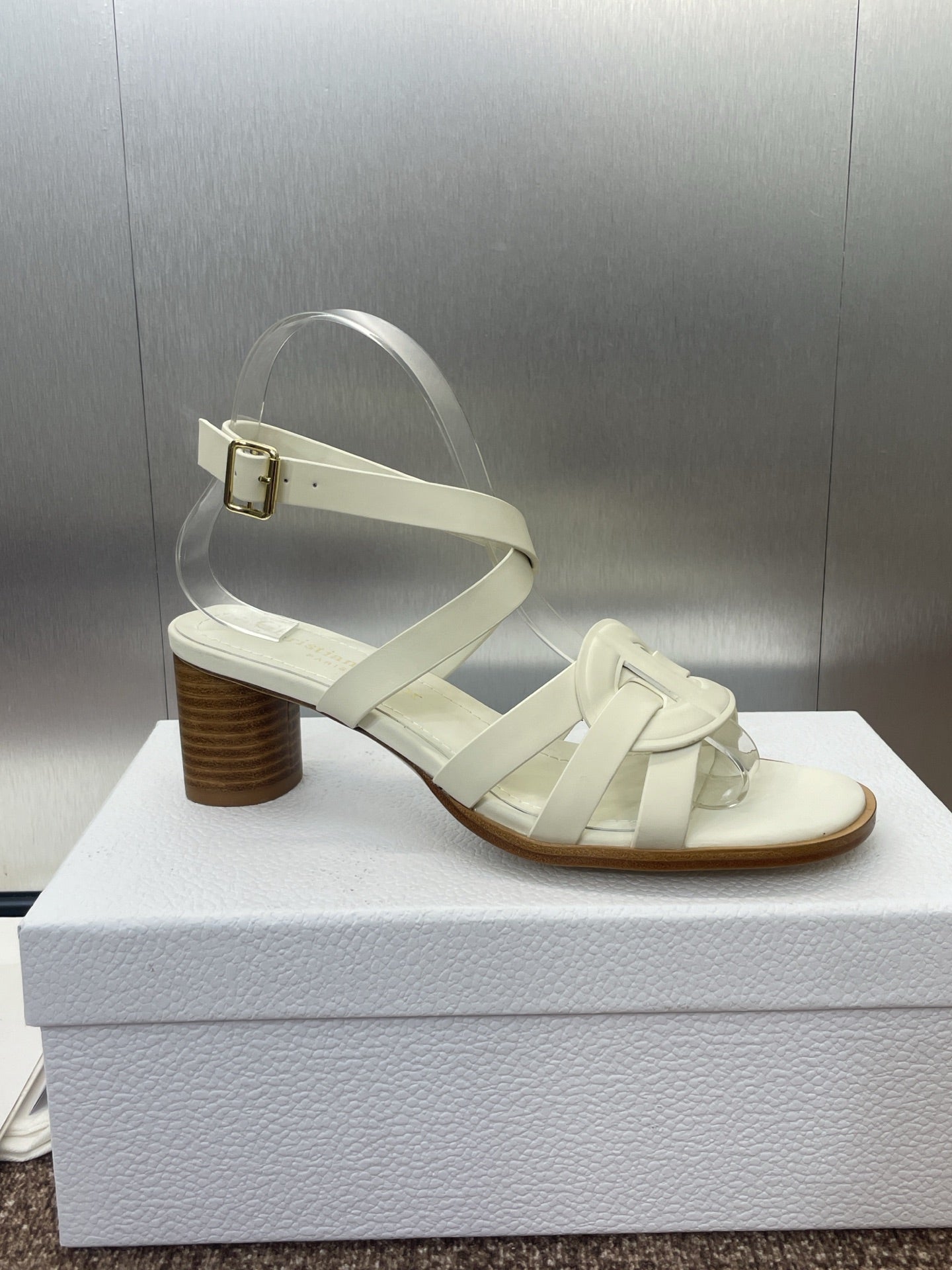 DIOR D-CLUB HIGH HEEL SLIDE 25S 55MM IN WHITE CALFSKIN