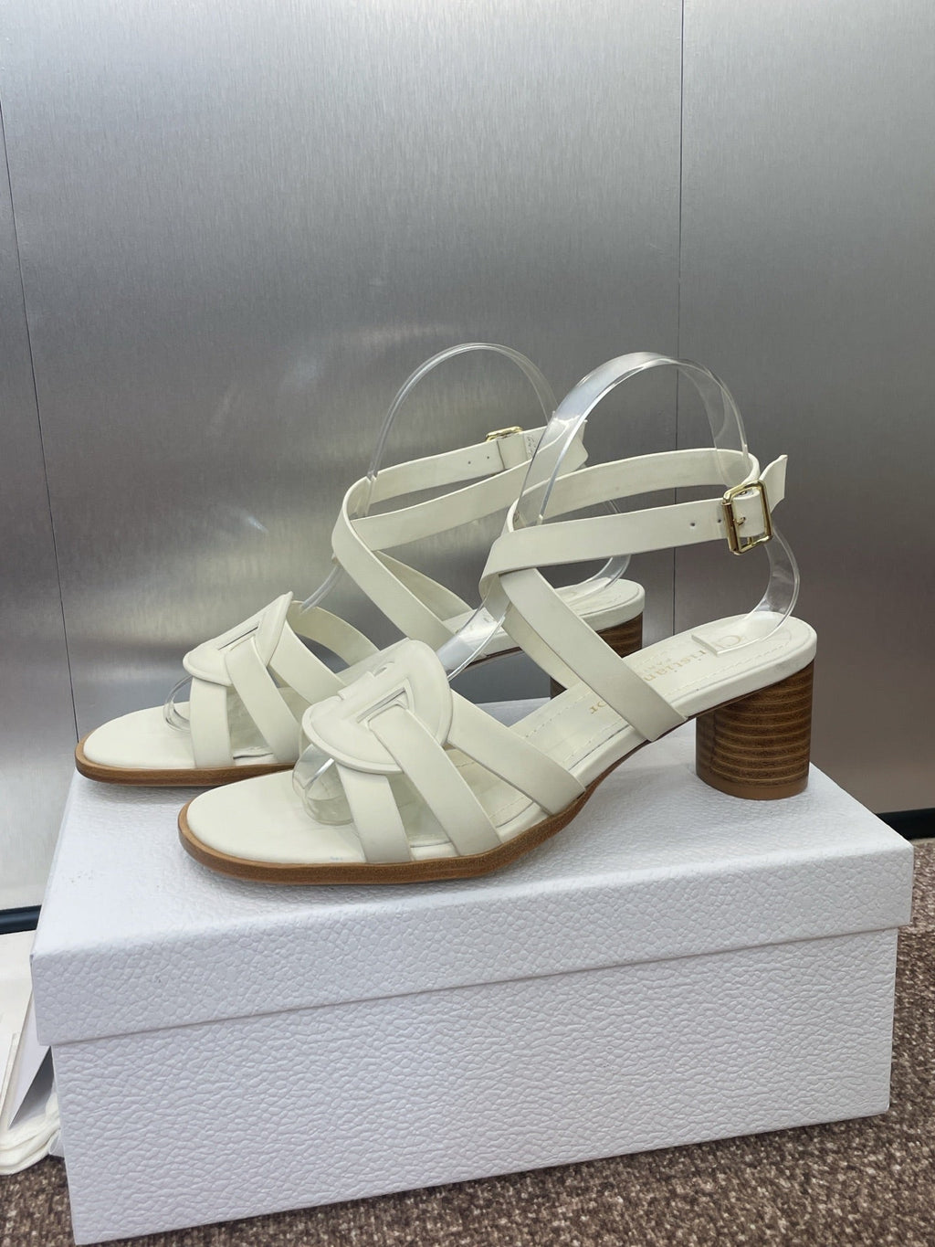 DIOR D-CLUB HIGH HEEL SLIDE 25S 55MM IN WHITE CALFSKIN