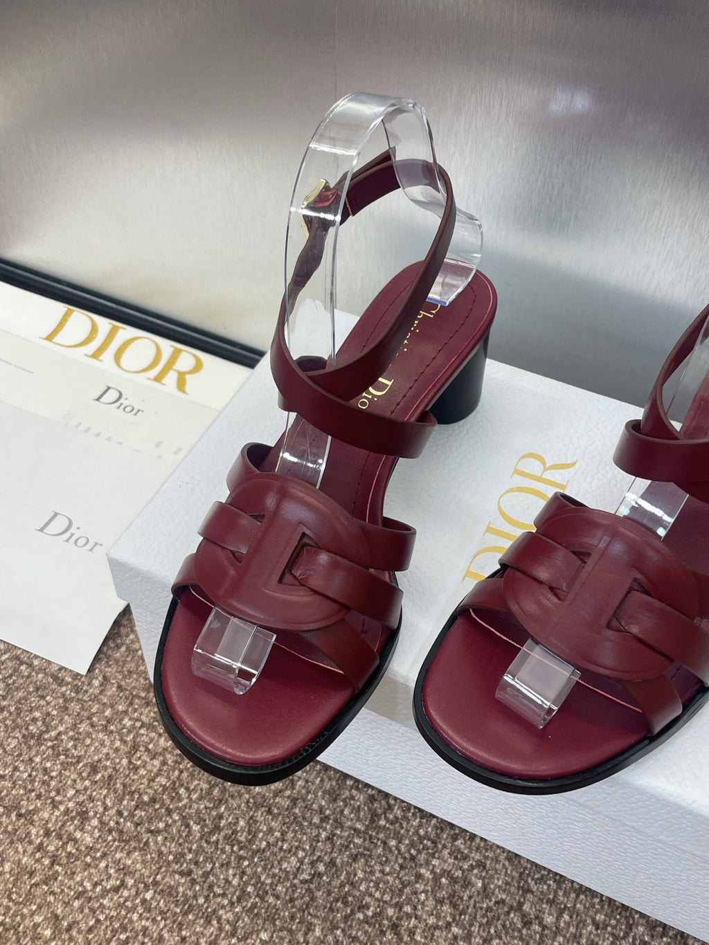 DIOR D-CLUB HIGH HEEL SLIDE 25S 55MM IN BURGUNDY RED CALFSKIN