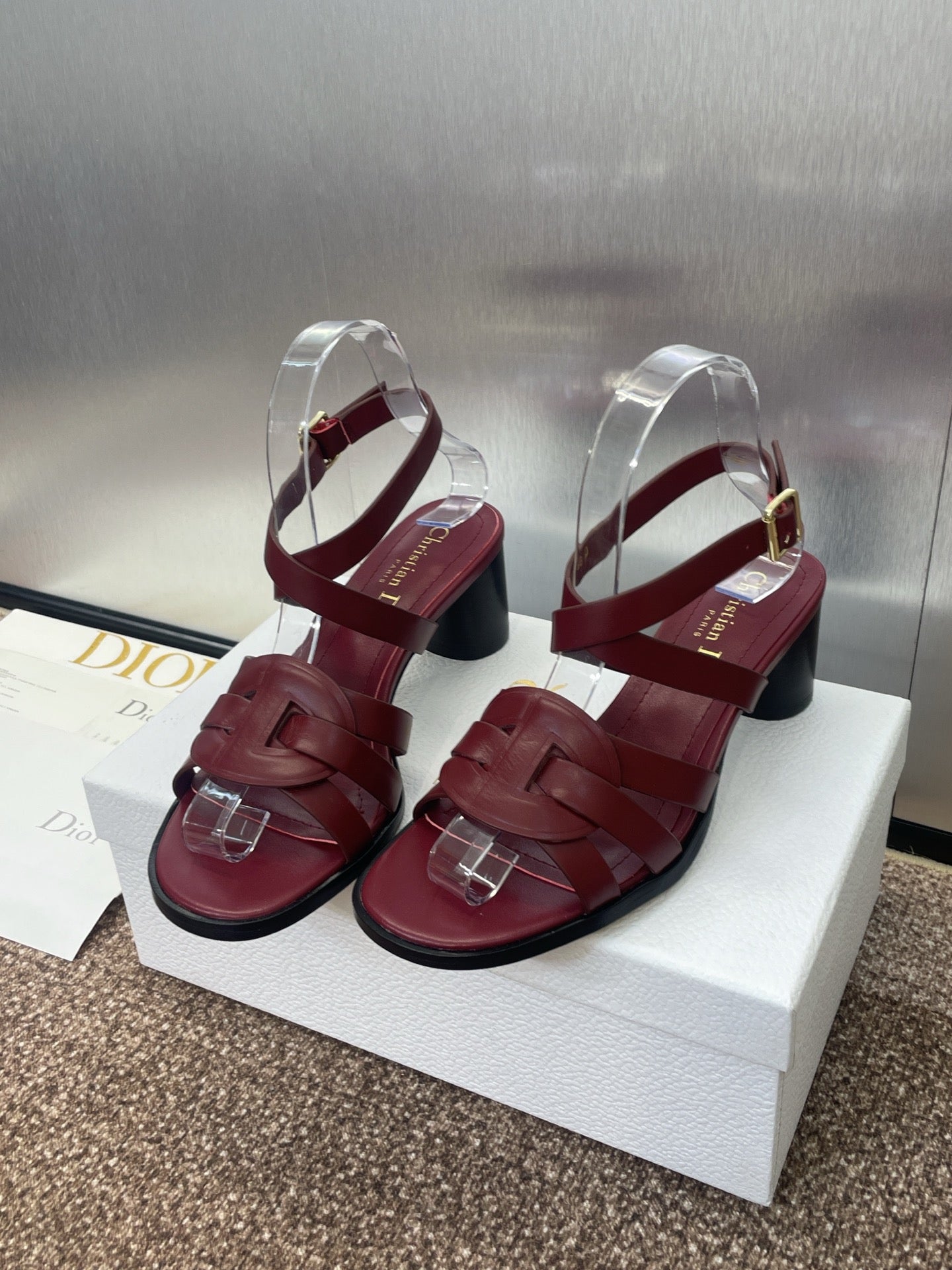 DIOR D-CLUB HIGH HEEL SLIDE 25S 55MM IN BURGUNDY RED CALFSKIN