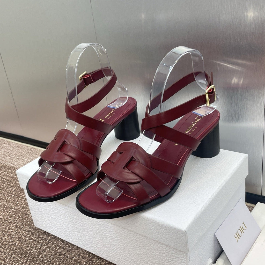 DIOR D-CLUB HIGH HEEL SLIDE 25S 55MM IN BURGUNDY RED CALFSKIN