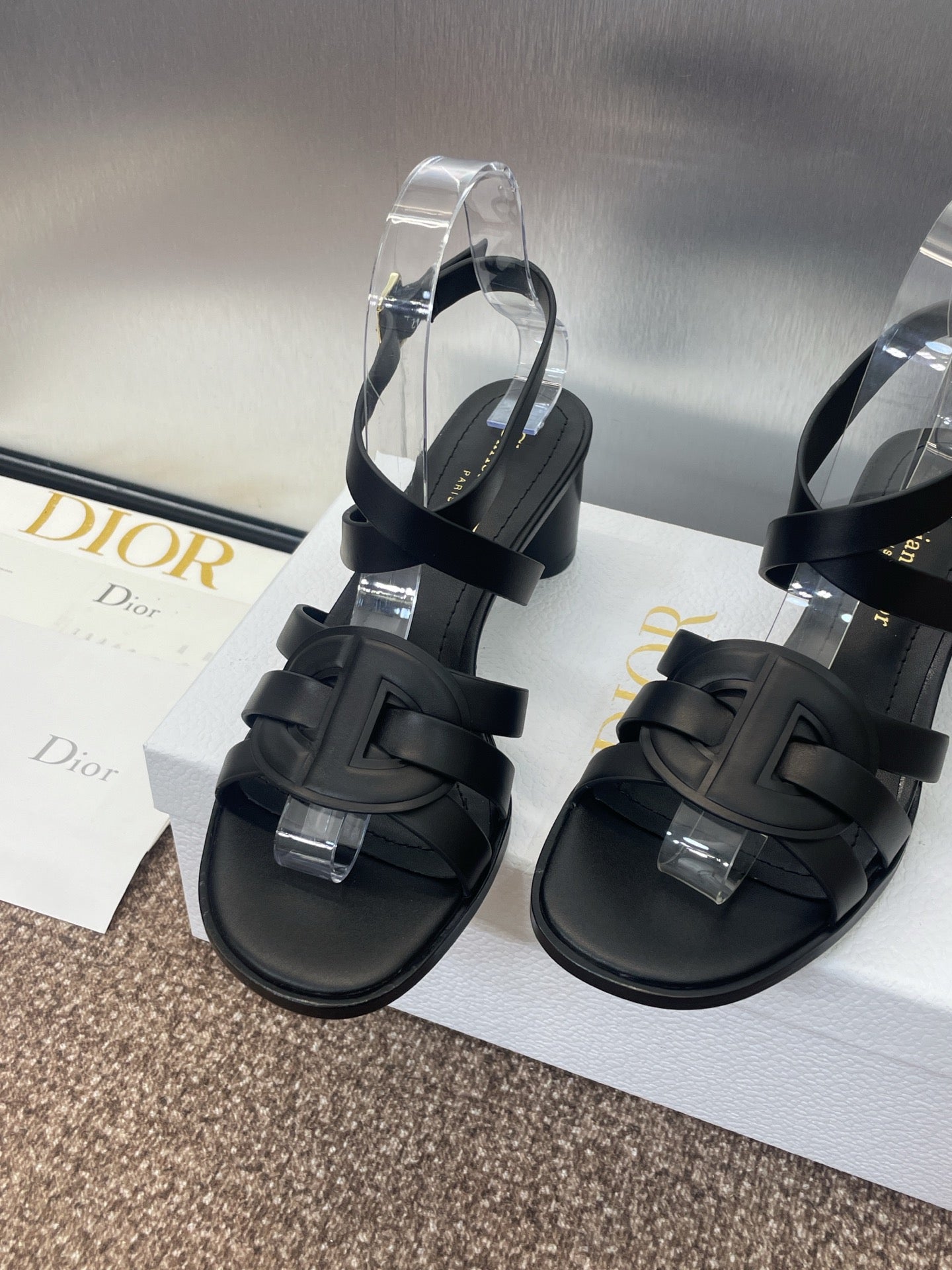 DIOR D-CLUB HIGH HEEL SLIDE 25S 55MM IN BLACK CALFSKIN