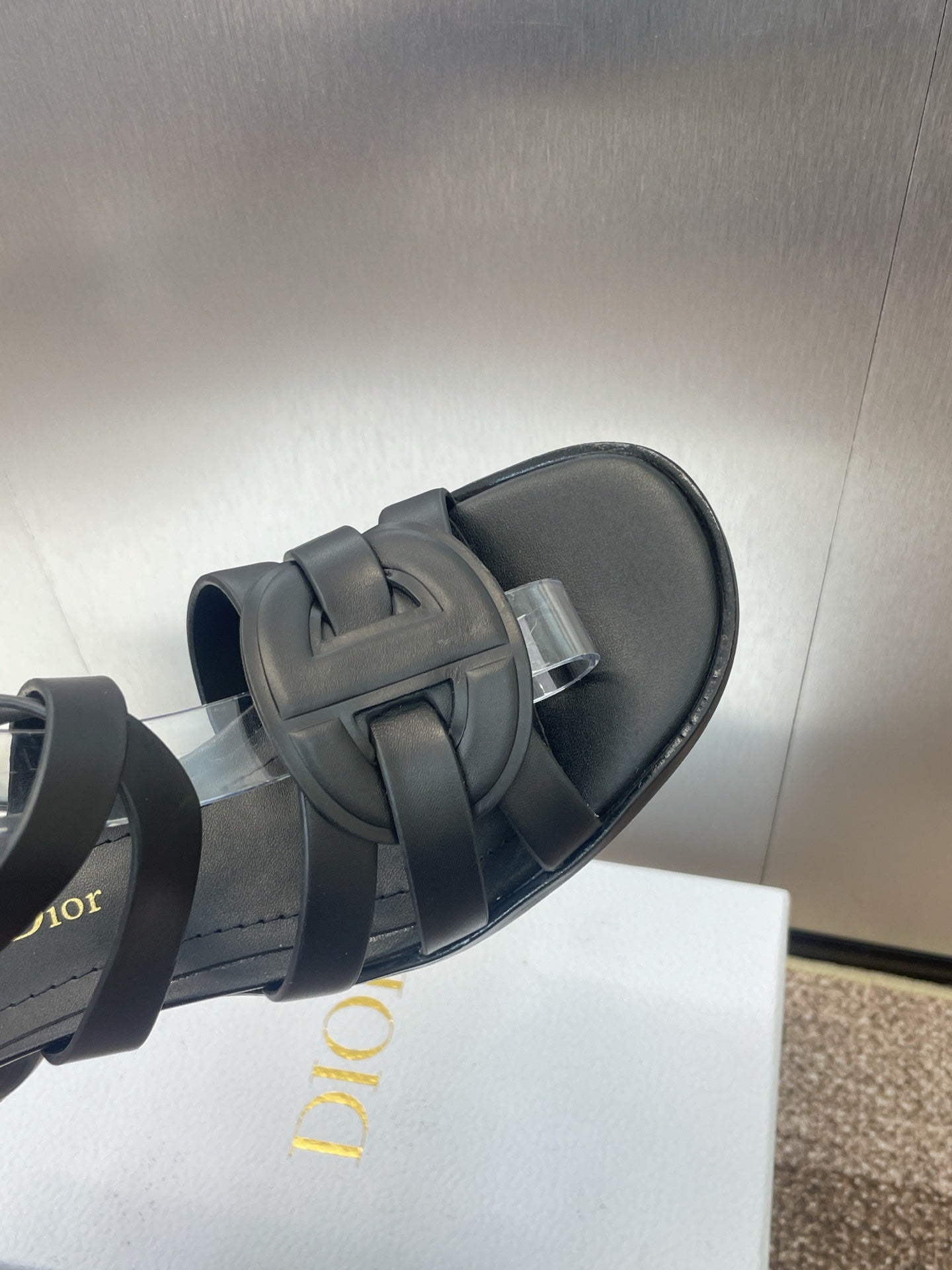 DIOR D-CLUB HIGH HEEL SLIDE 25S 55MM IN BLACK CALFSKIN