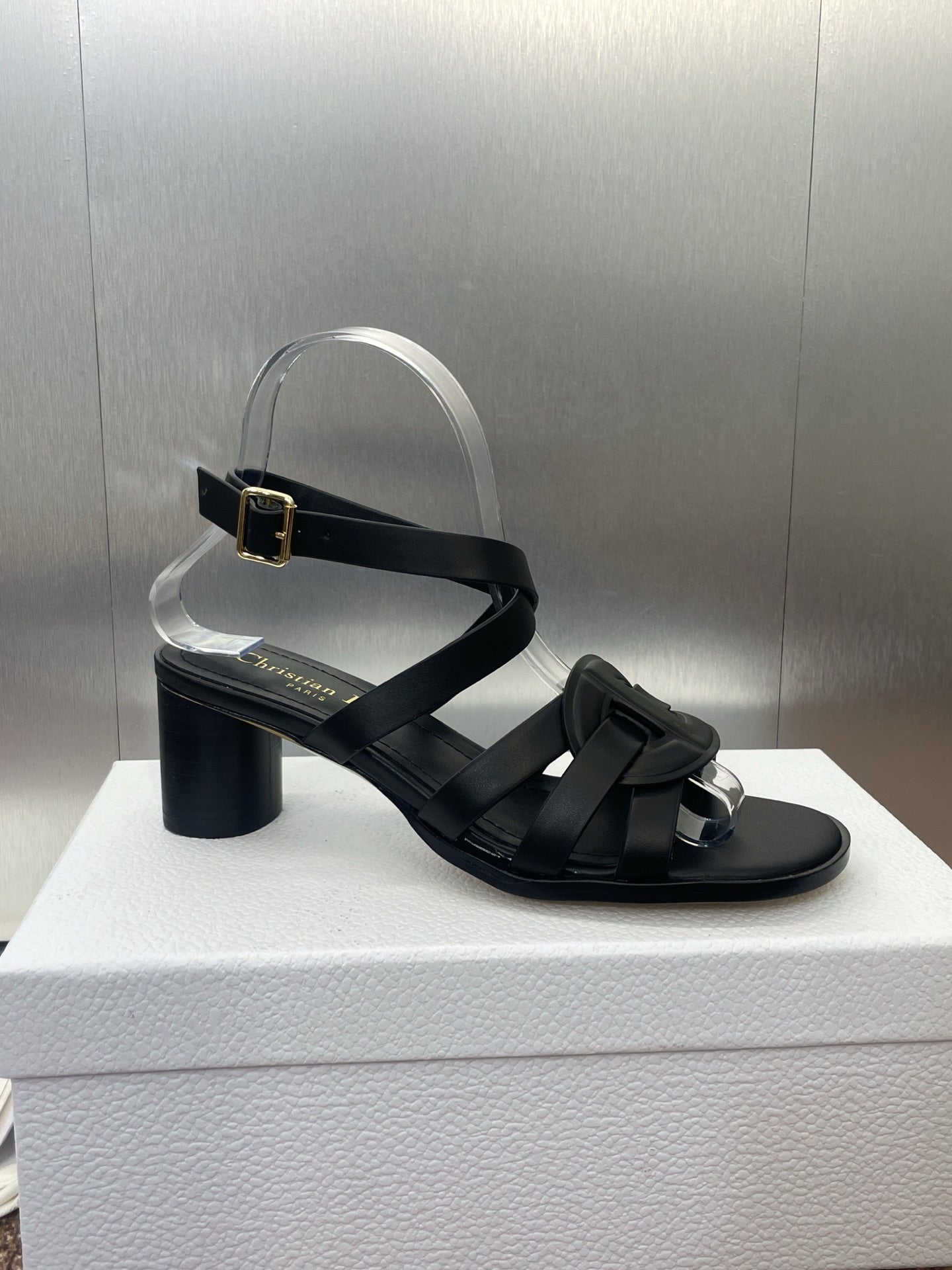 DIOR D-CLUB HIGH HEEL SLIDE 25S 55MM IN BLACK CALFSKIN