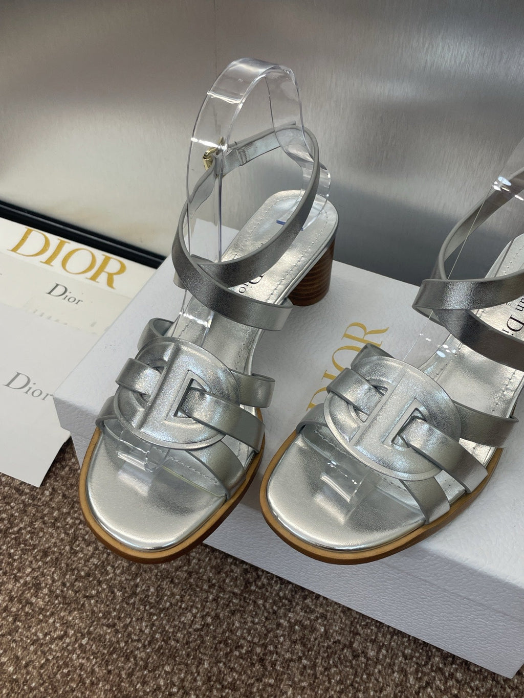 DIOR D-CLUB HIGH HEEL SLIDE 25S 55MM IN SILVER GLOSSY CALFSKIN
