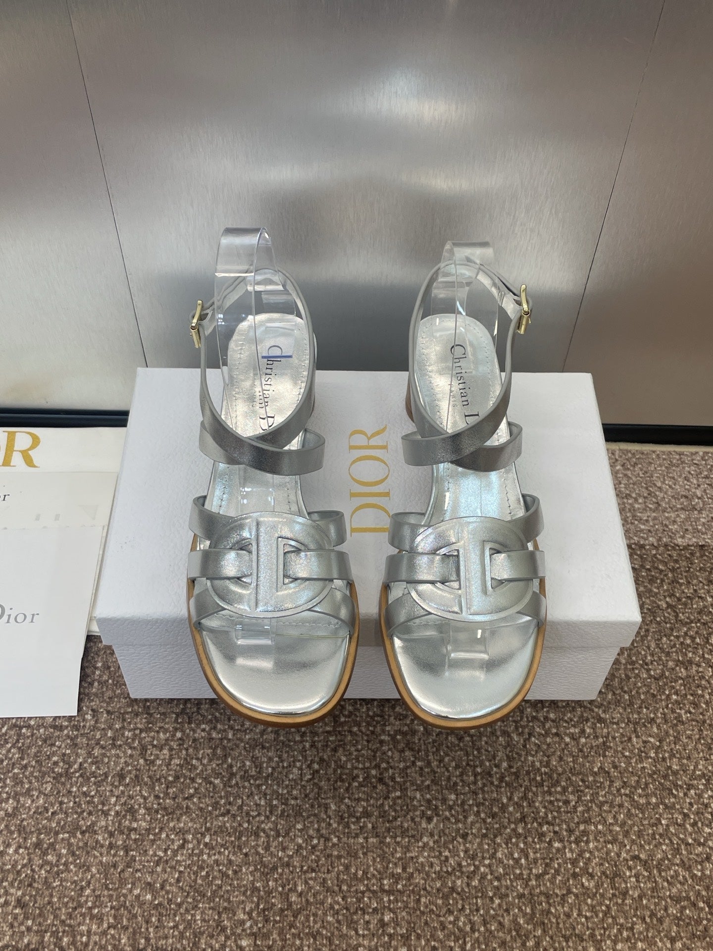 DIOR D-CLUB HIGH HEEL SLIDE 25S 55MM IN SILVER GLOSSY CALFSKIN