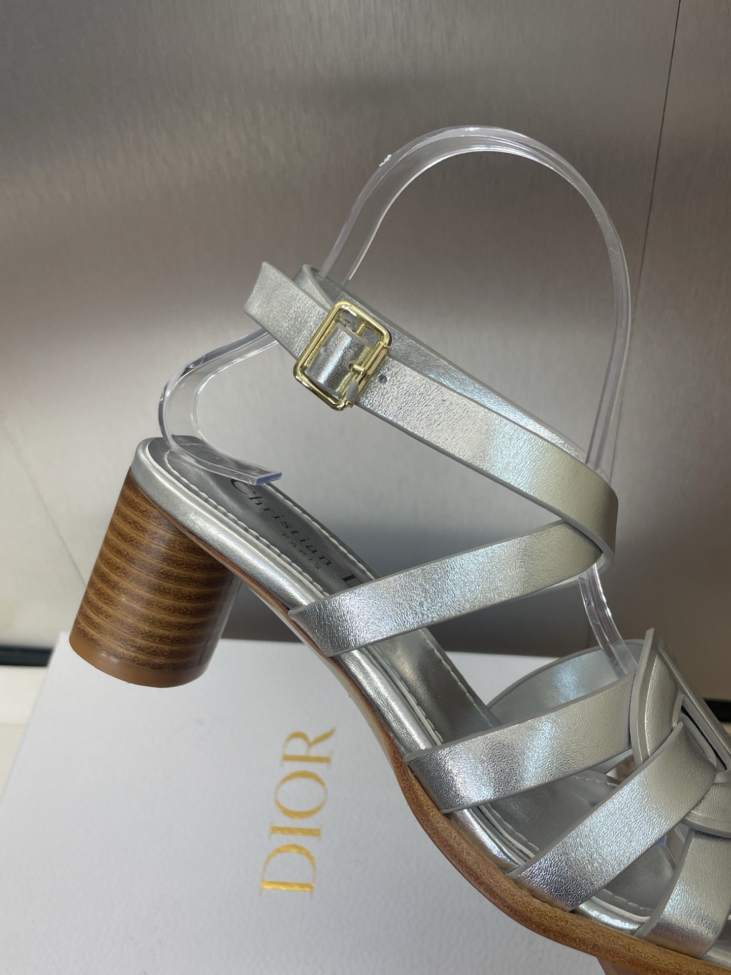 DIOR D-CLUB HIGH HEEL SLIDE 25S 55MM IN SILVER GLOSSY CALFSKIN