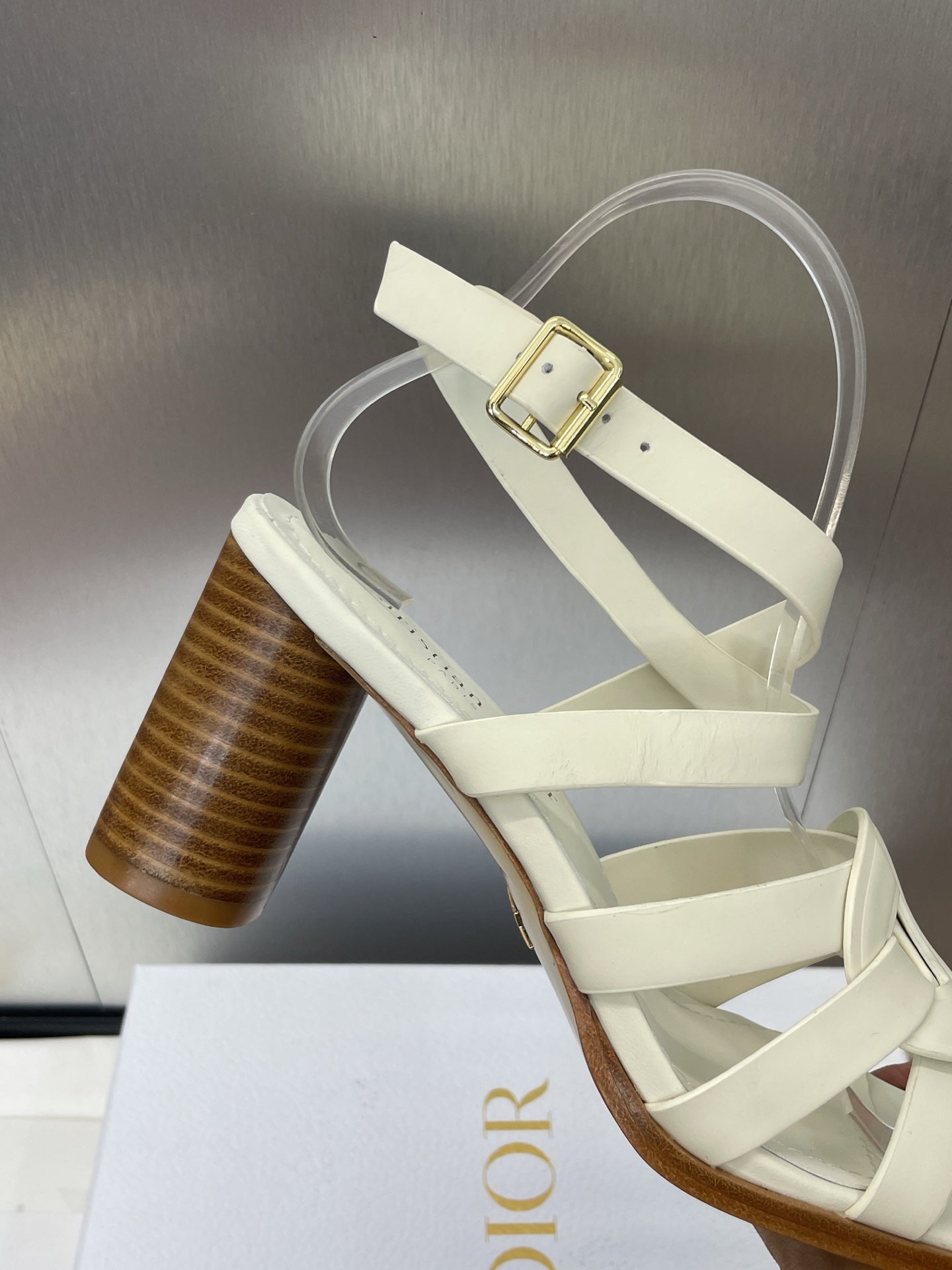 DIOR D-CLUB HIGH HEEL SLIDE 25S 80MM IN WHITE CALFSKIN