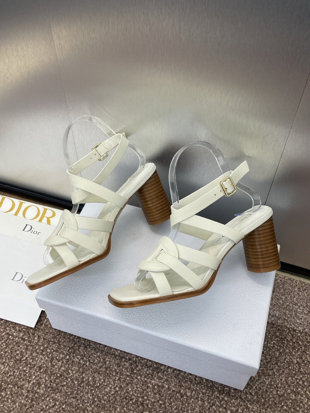 DIOR D-CLUB HIGH HEEL SLIDE 25S 80MM IN WHITE CALFSKIN