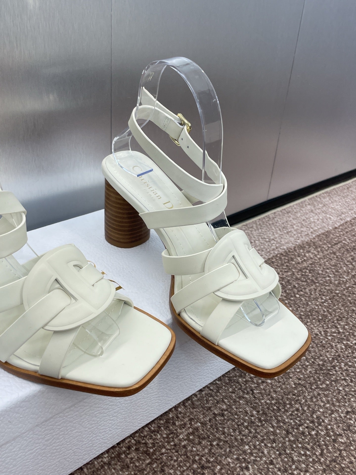 DIOR D-CLUB HIGH HEEL SLIDE 25S 80MM IN WHITE CALFSKIN