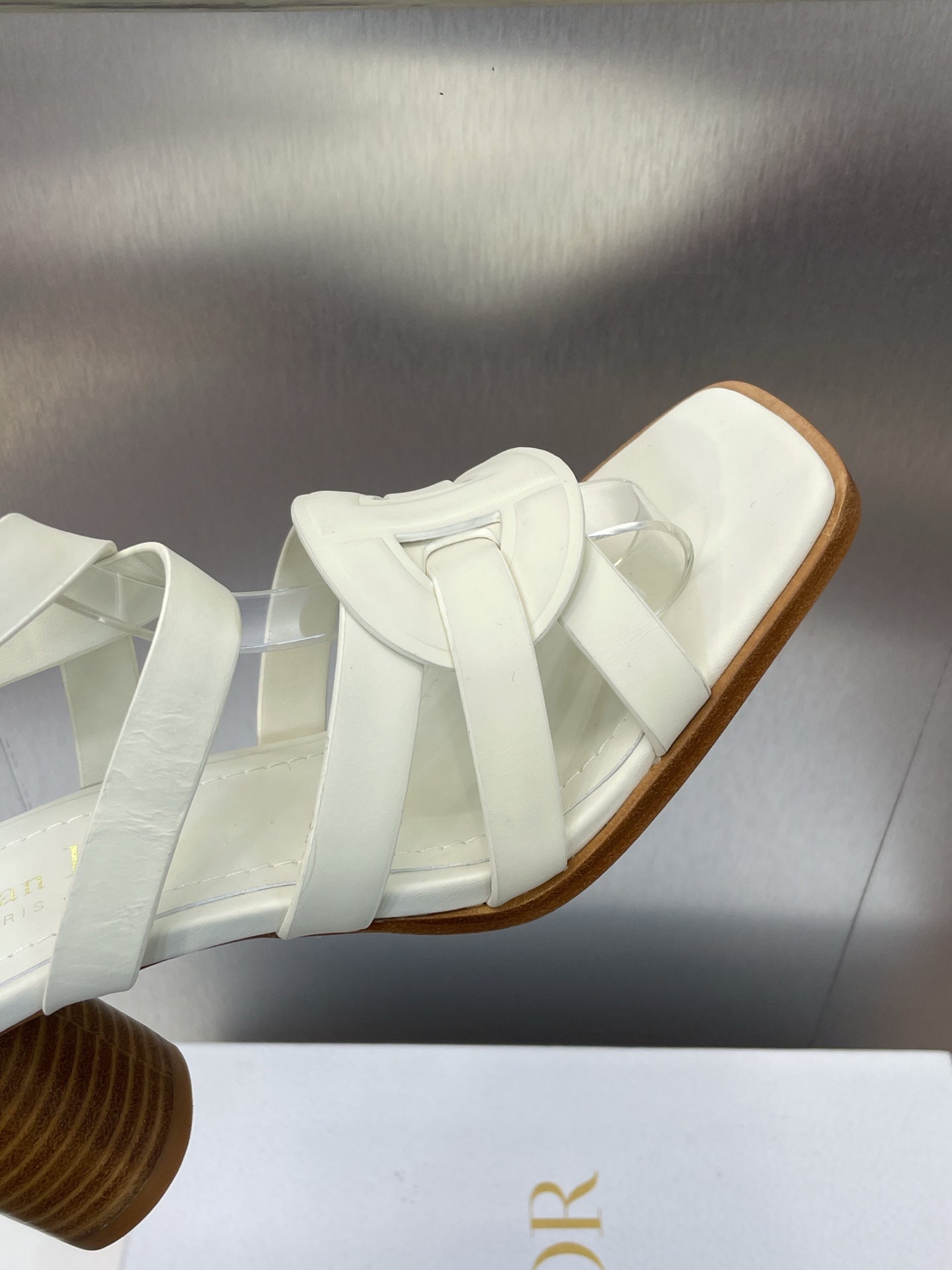 DIOR D-CLUB HIGH HEEL SLIDE 25S 80MM IN WHITE CALFSKIN