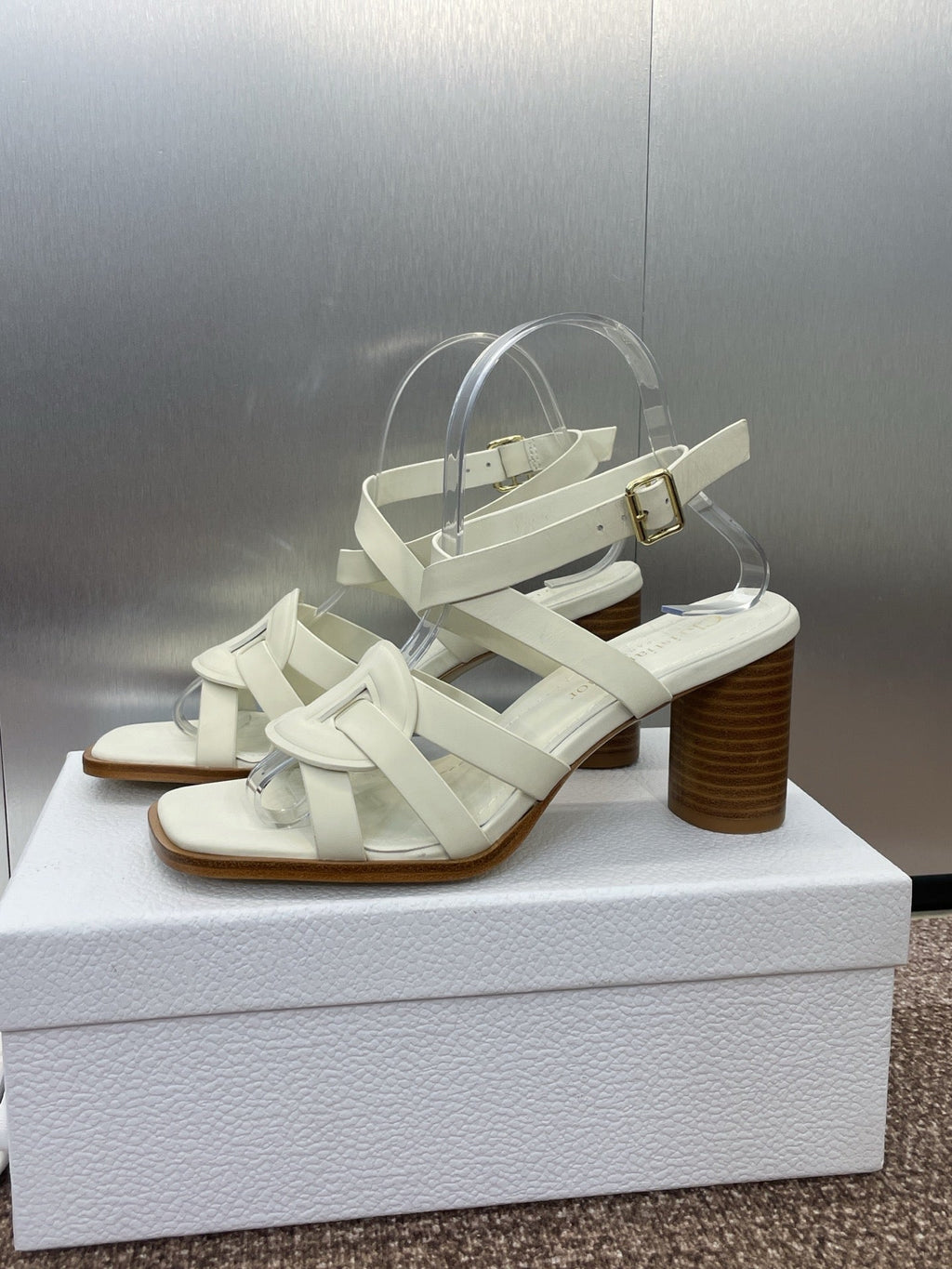 DIOR D-CLUB HIGH HEEL SLIDE 25S 80MM IN WHITE CALFSKIN