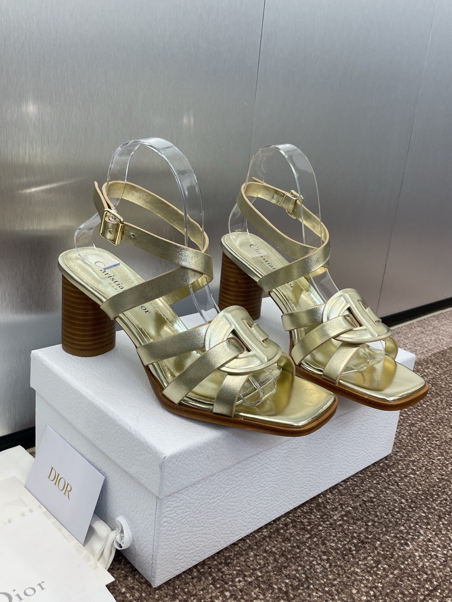 DIOR D-CLUB HIGH HEEL SLIDE 25S 80MM IN GOLD GLOSSY CALFSKIN
