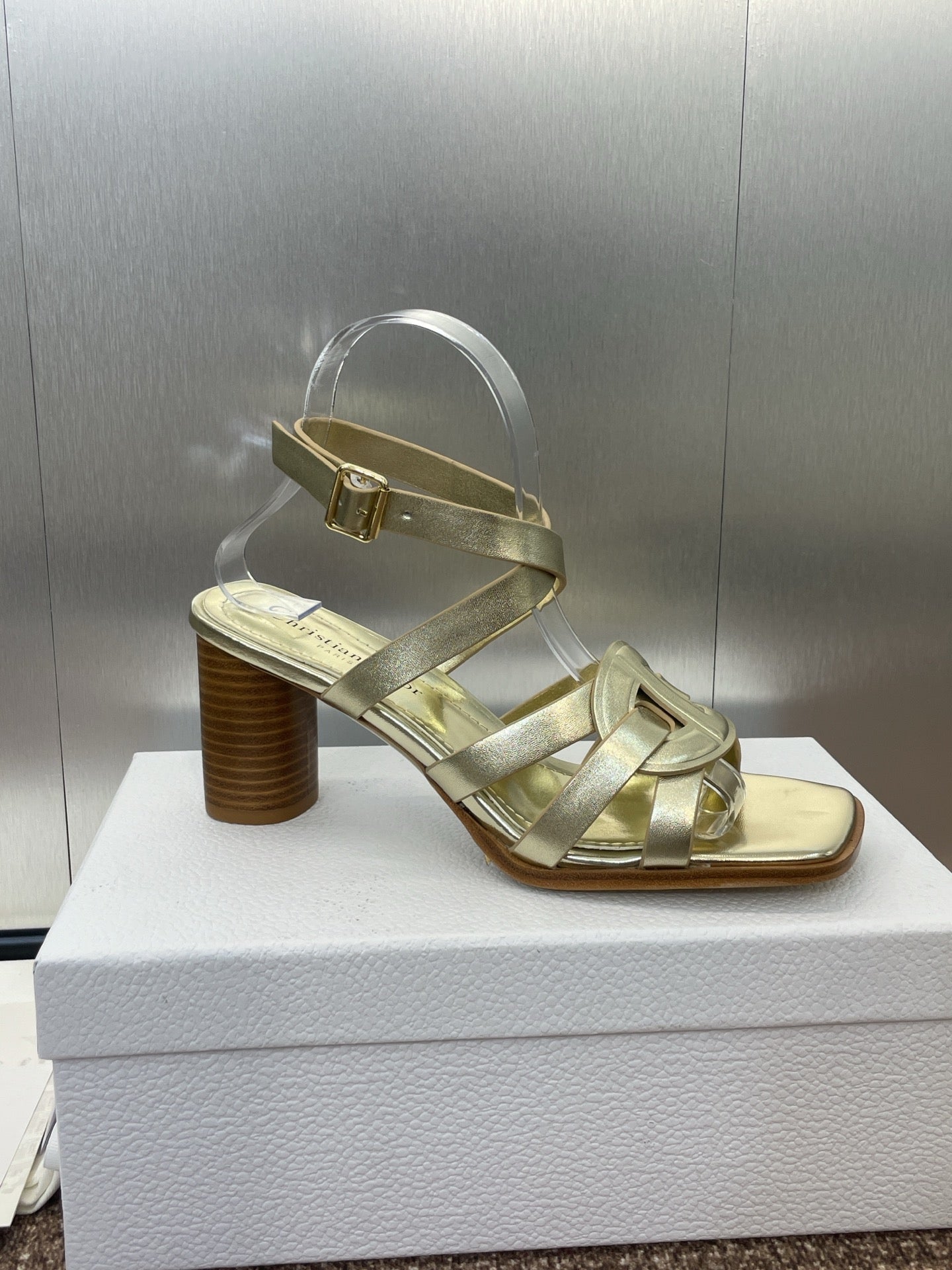 DIOR D-CLUB HIGH HEEL SLIDE 25S 80MM IN GOLD GLOSSY CALFSKIN