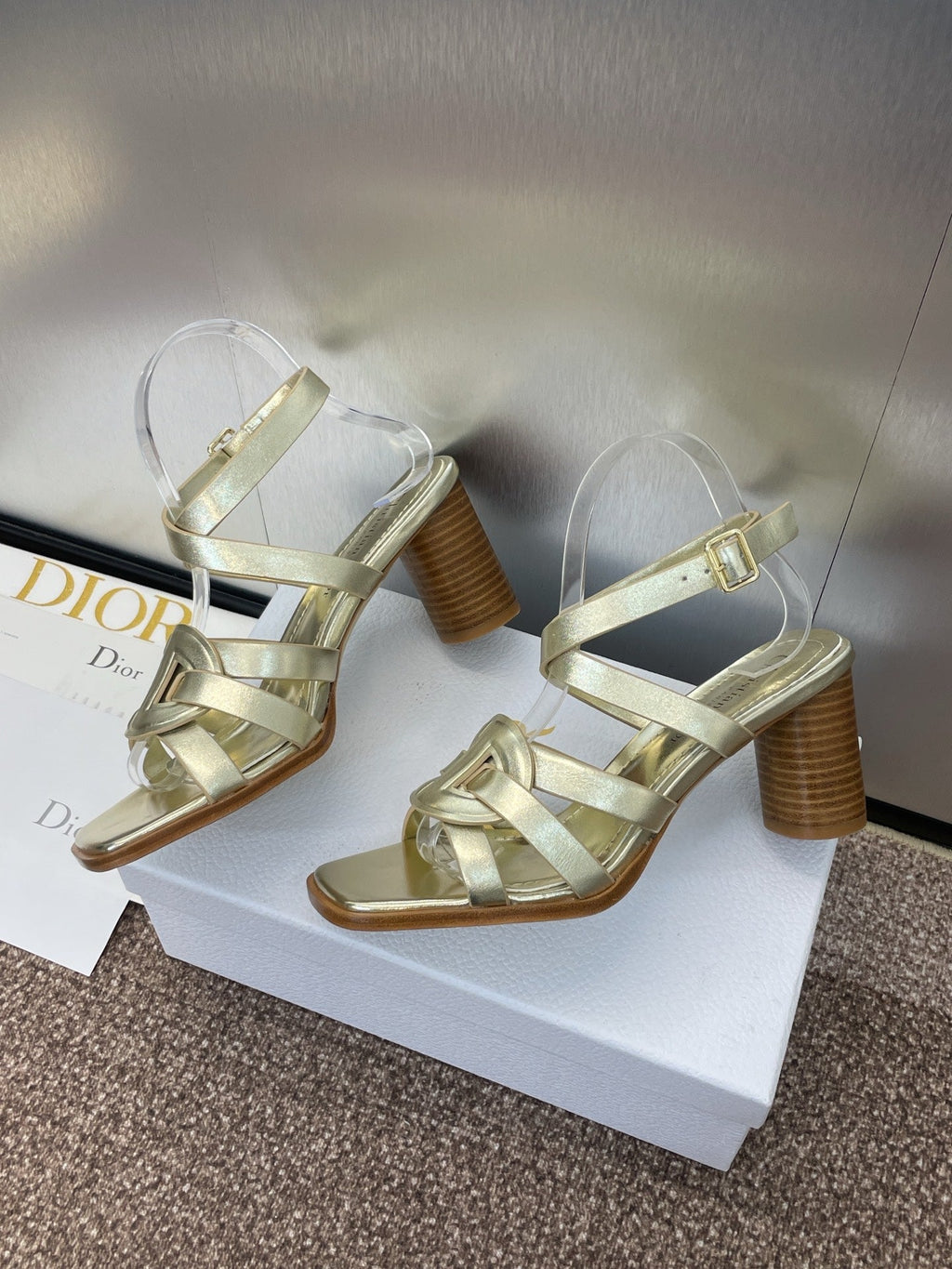 DIOR D-CLUB HIGH HEEL SLIDE 25S 80MM IN GOLD GLOSSY CALFSKIN