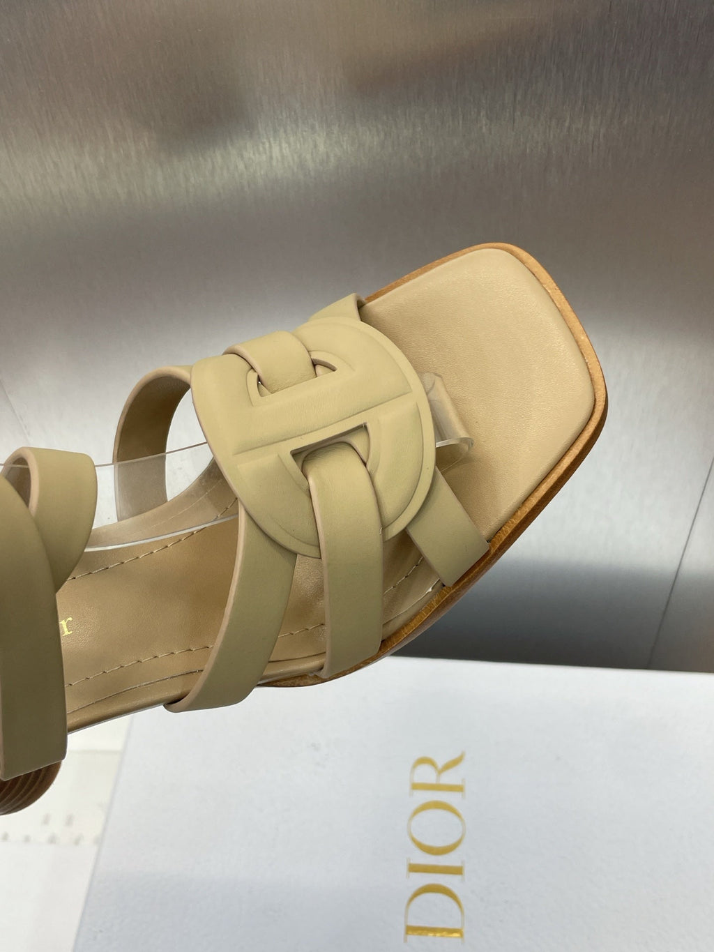 DIOR D-CLUB HIGH HEEL SLIDE 25S 80MM IN GOLDEN BEIGE CALFSKIN