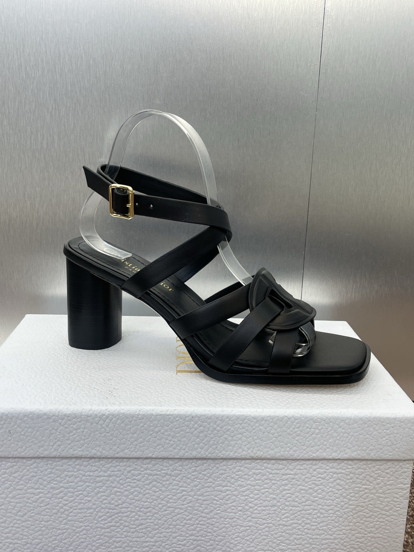 DIOR D-CLUB HIGH HEEL SLIDE 25S 80MM IN BLACK CALFSKIN