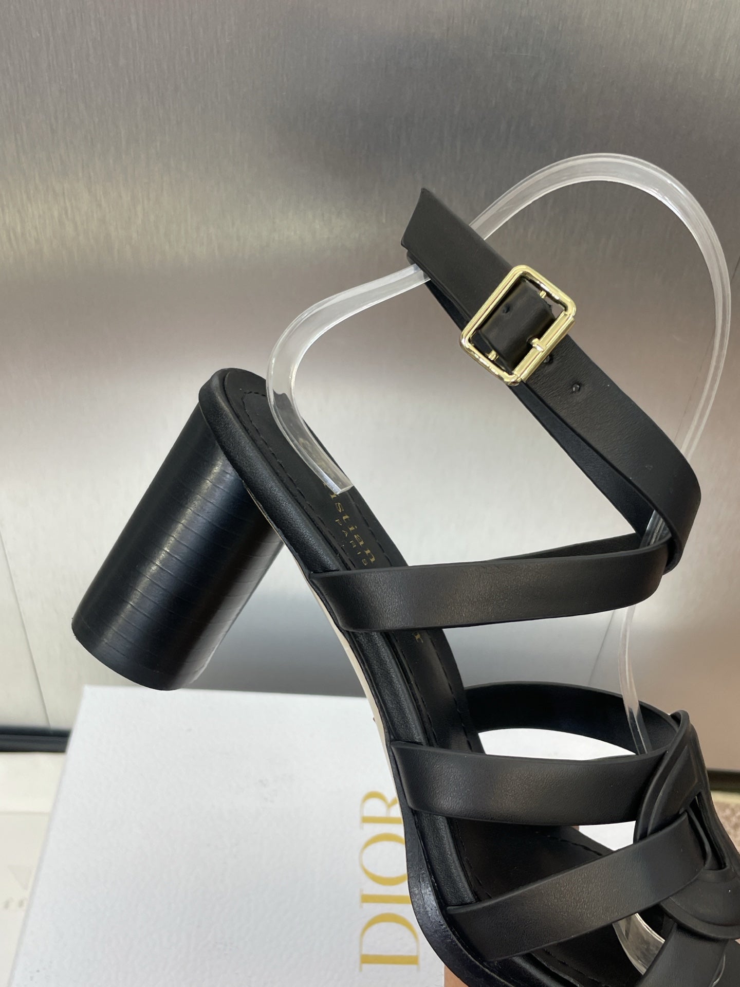 DIOR D-CLUB HIGH HEEL SLIDE 25S 80MM IN BLACK CALFSKIN