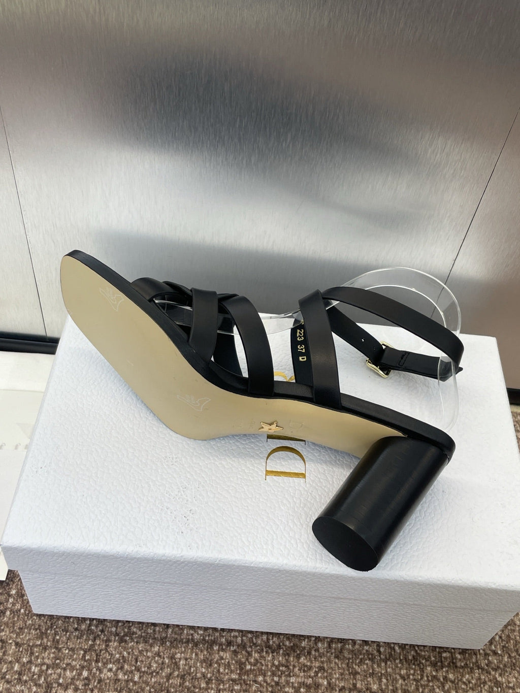DIOR D-CLUB HIGH HEEL SLIDE 25S 80MM IN BLACK CALFSKIN
