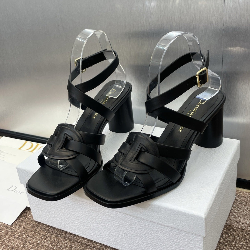 DIOR D-CLUB HIGH HEEL SLIDE 25S 80MM IN BLACK CALFSKIN