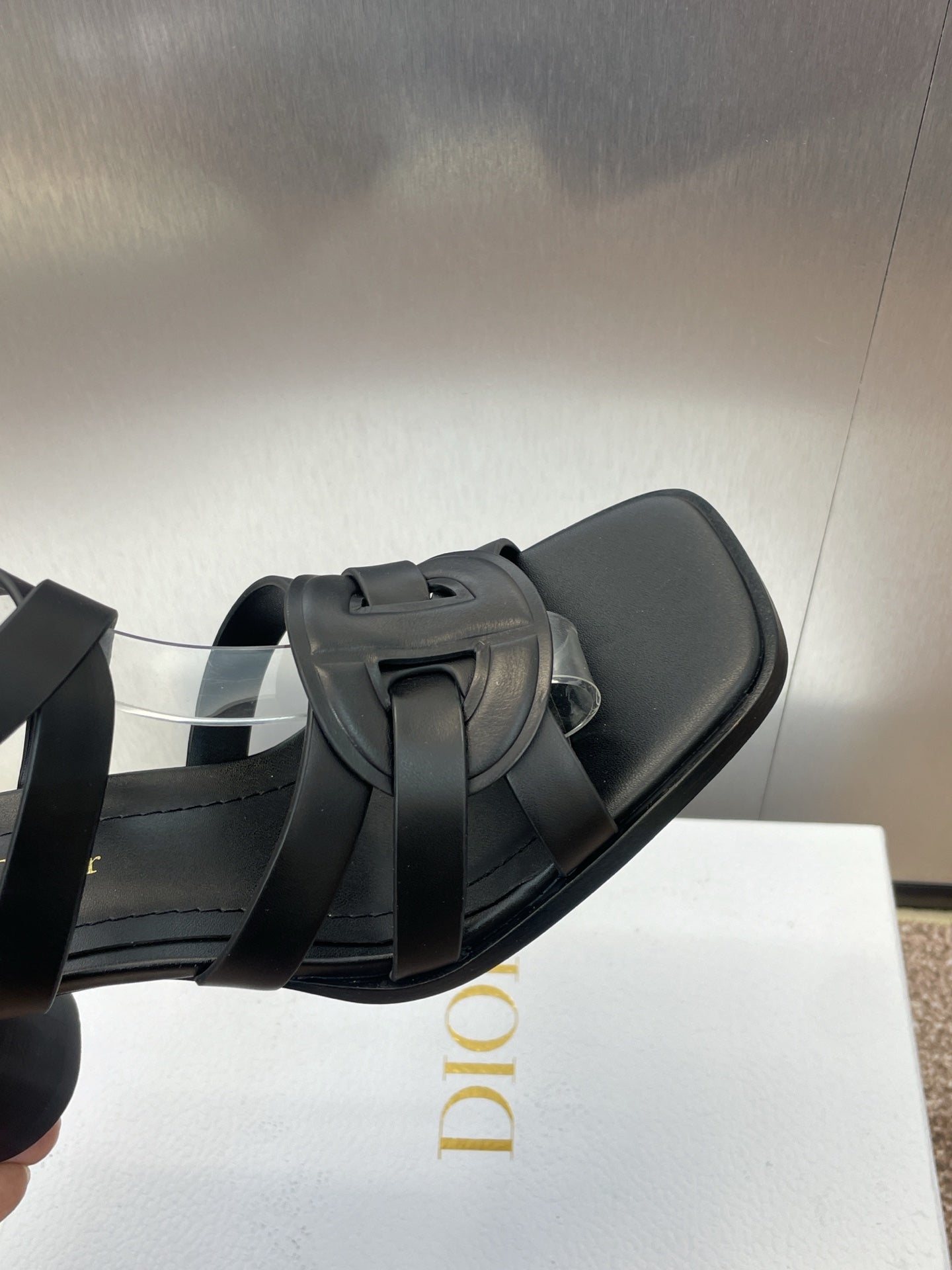 DIOR D-CLUB HIGH HEEL SLIDE 25S 80MM IN BLACK CALFSKIN