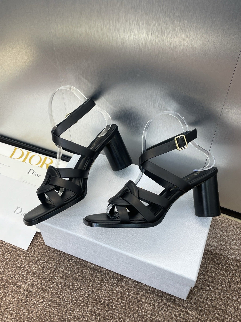 DIOR D-CLUB HIGH HEEL SLIDE 25S 80MM IN BLACK CALFSKIN