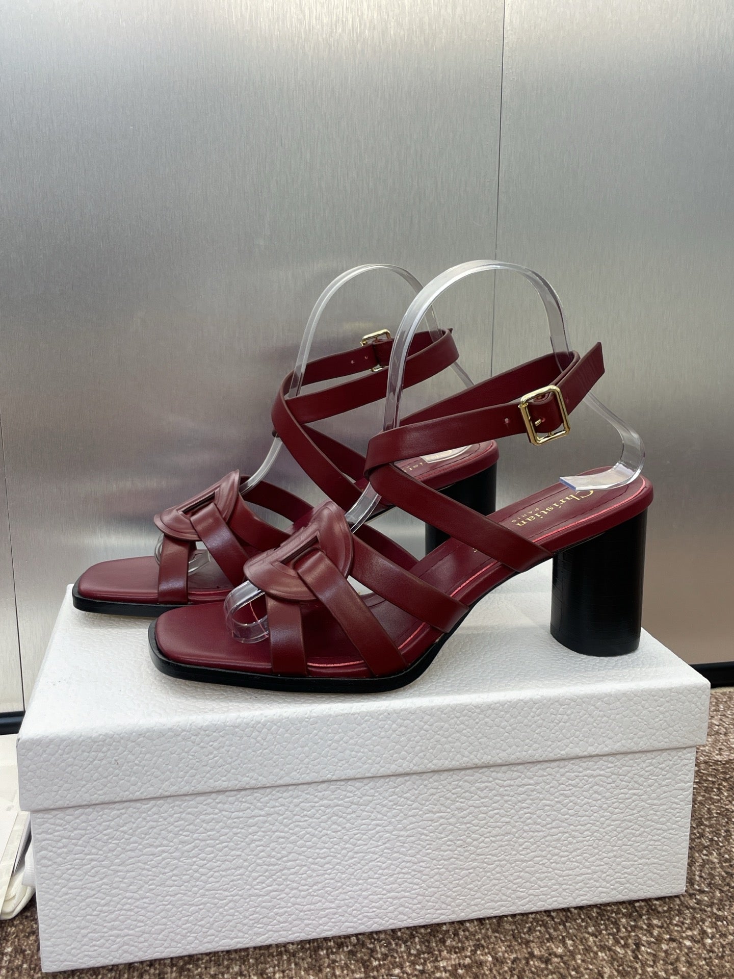 DIOR D-CLUB HIGH HEEL SLIDE 25S 80MM IN BURGUNDY RED CALFSKIN