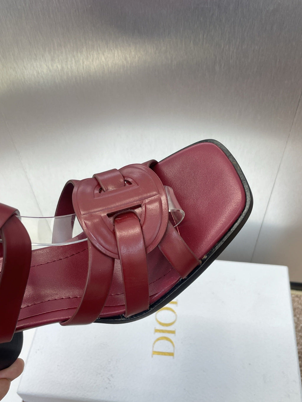 DIOR D-CLUB HIGH HEEL SLIDE 25S 80MM IN BURGUNDY RED CALFSKIN