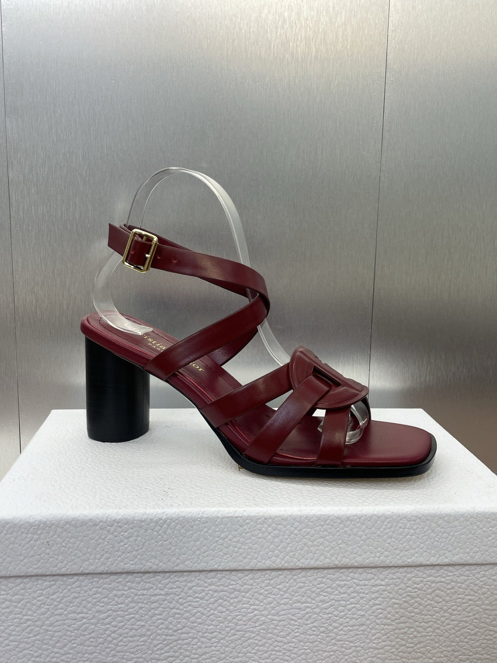 DIOR D-CLUB HIGH HEEL SLIDE 25S 80MM IN BURGUNDY RED CALFSKIN