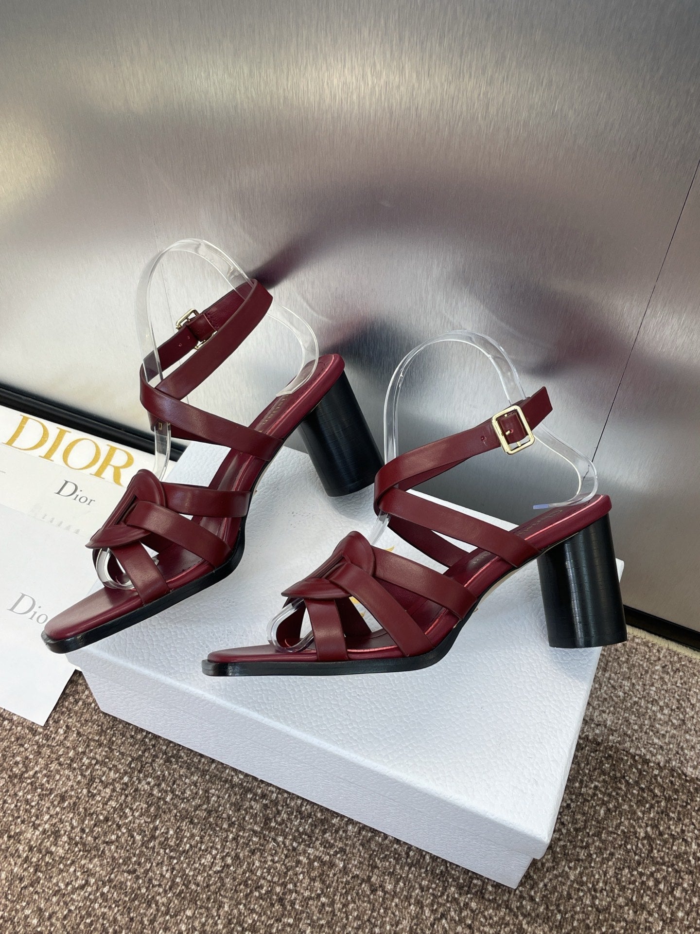 DIOR D-CLUB HIGH HEEL SLIDE 25S 80MM IN BURGUNDY RED CALFSKIN