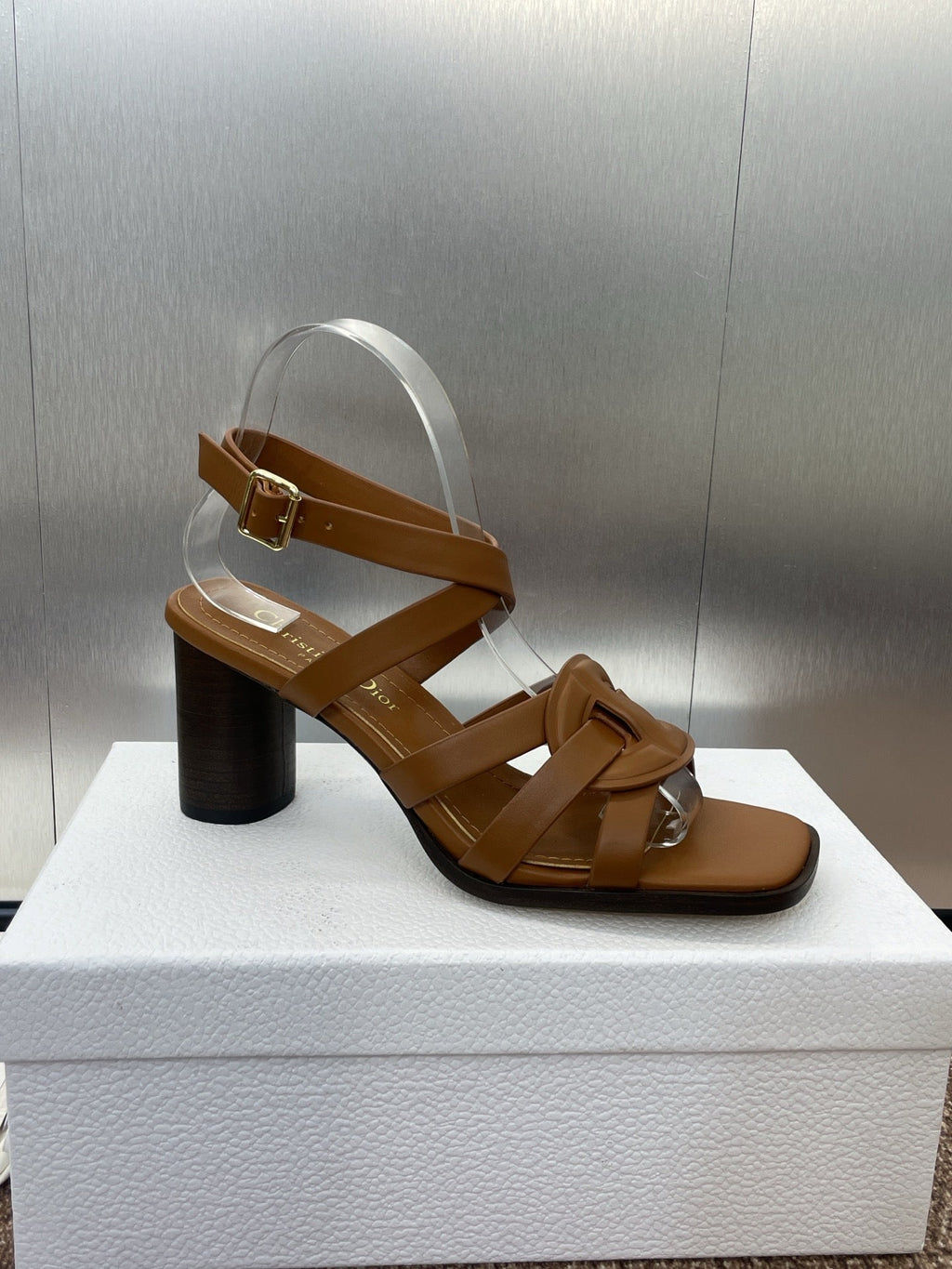 DIOR D-CLUB HIGH HEEL SLIDE 25S 80MM IN BROWN CALFSKIN