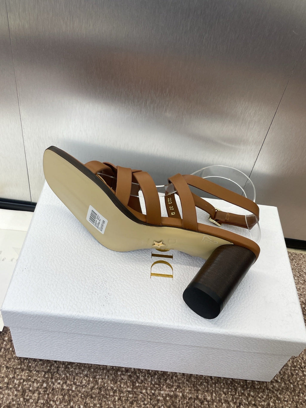 DIOR D-CLUB HIGH HEEL SLIDE 25S 80MM IN BROWN CALFSKIN