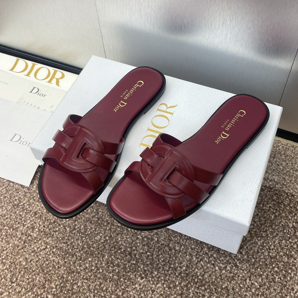 DIOR D-CLUB SLIDE SANDAL 25S IN BURGUNDY RED CALFSKIN