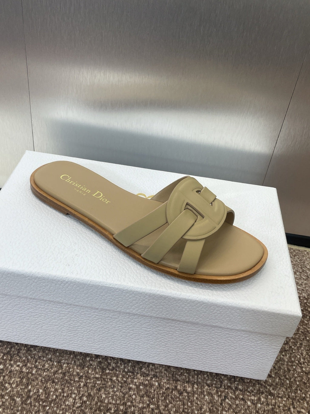 DIOR D-CLUB SLIDE SANDAL 25S IN GOLDEN BEIGE CALFSKIN