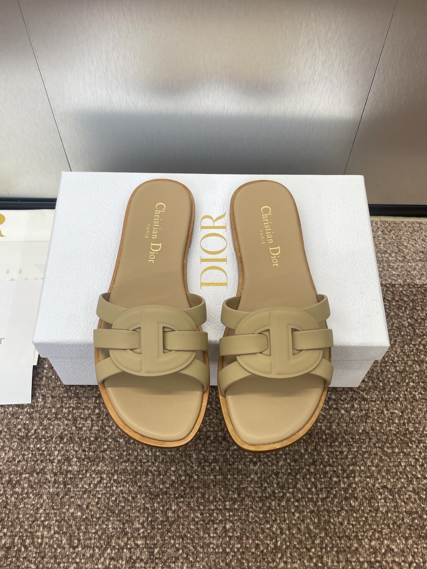 DIOR D-CLUB SLIDE SANDAL 25S IN GOLDEN BEIGE CALFSKIN