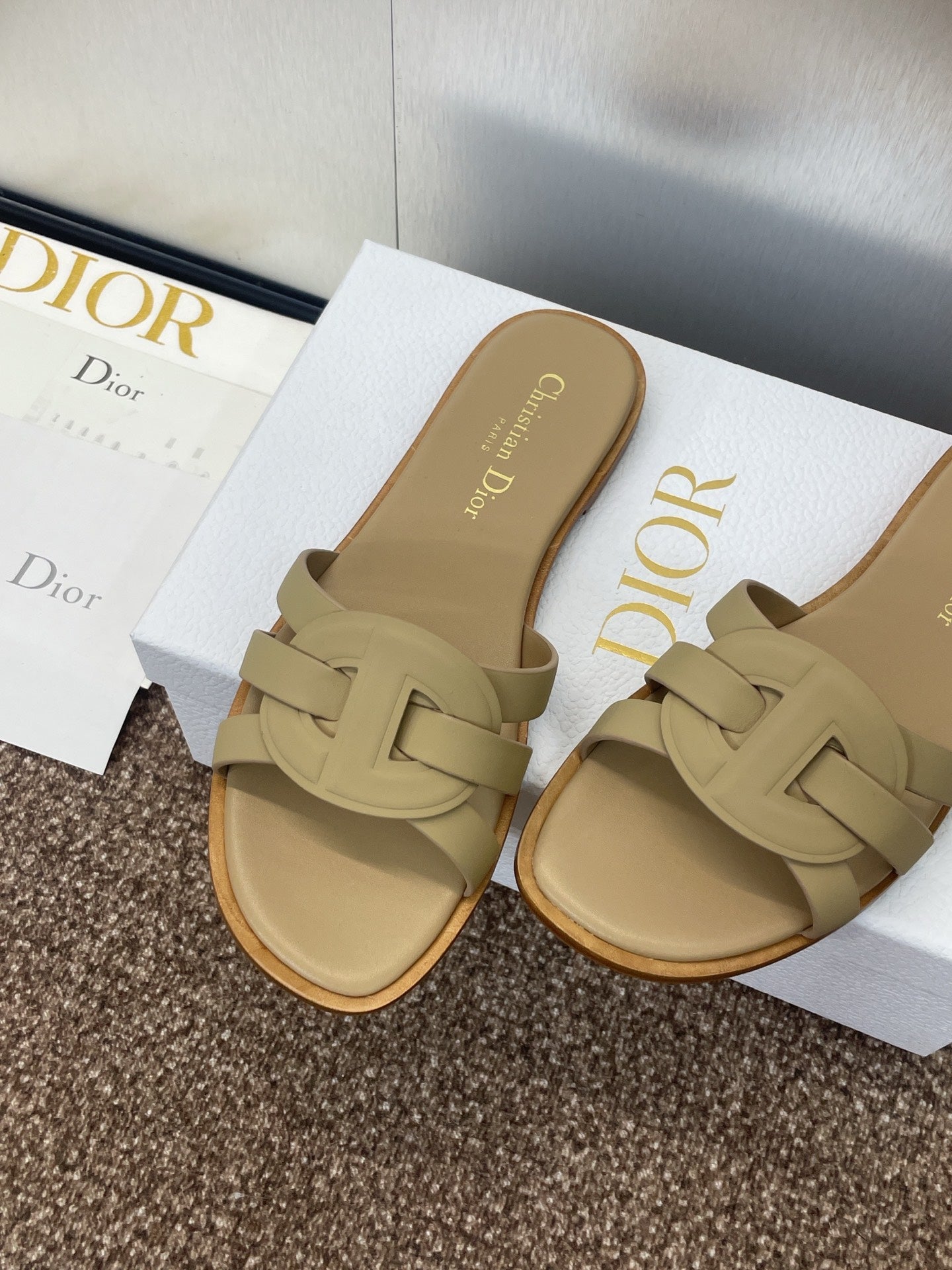 DIOR D-CLUB SLIDE SANDAL 25S IN GOLDEN BEIGE CALFSKIN