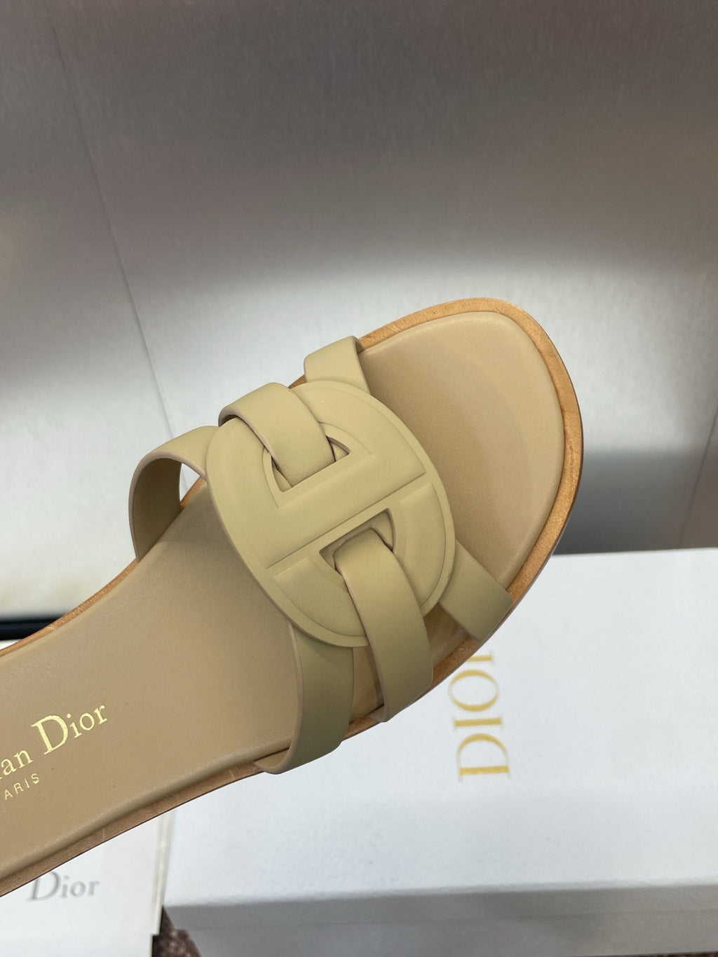 DIOR D-CLUB SLIDE SANDAL 25S IN GOLDEN BEIGE CALFSKIN