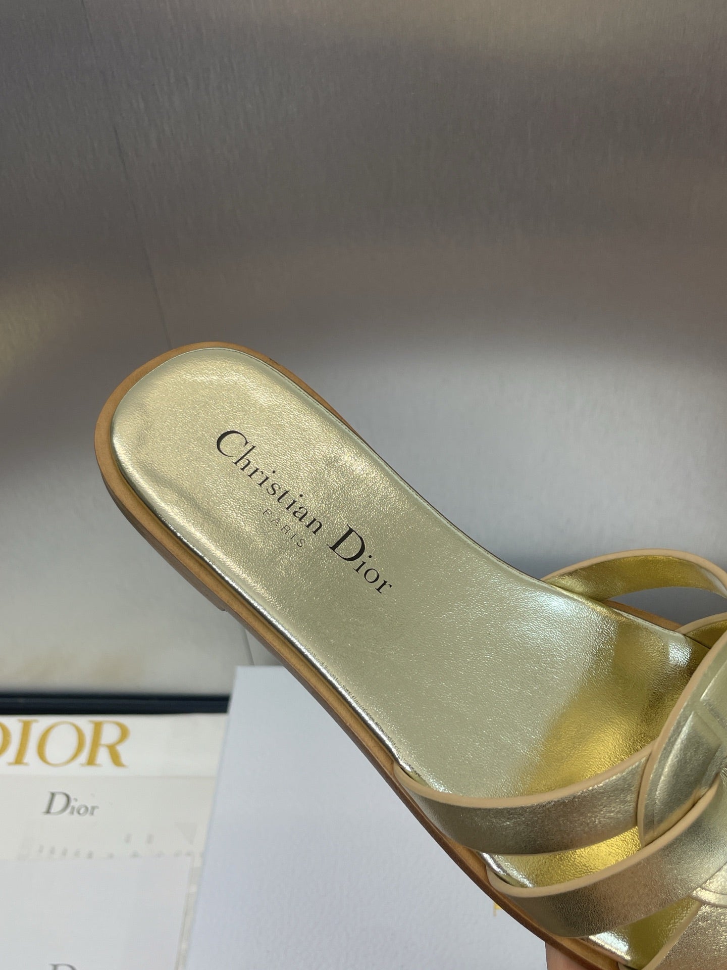 DIOR D-CLUB SLIDE SANDAL 25S IN GOLD GLOSSY CALFSKIN
