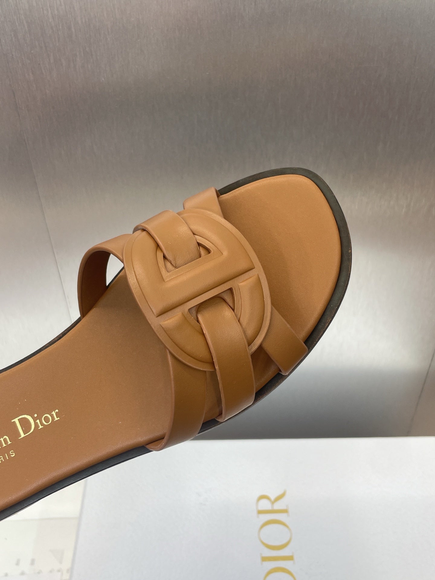 DIOR D-CLUB SLIDE SANDAL 25S IN BROWN CALFSKIN