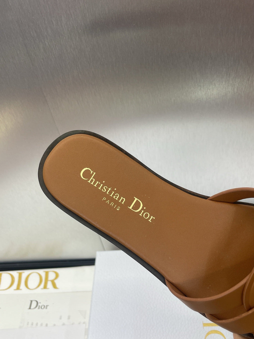 DIOR D-CLUB SLIDE SANDAL 25S IN BROWN CALFSKIN