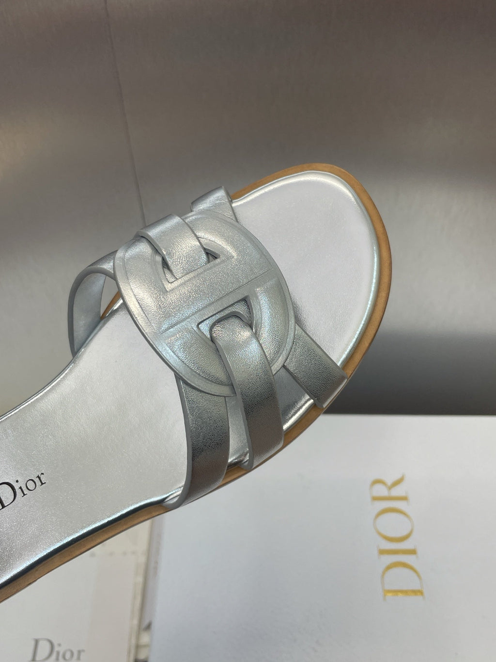 DIOR D-CLUB SLIDE SANDAL 25S IN SILVER GLOSSY CALFSKIN