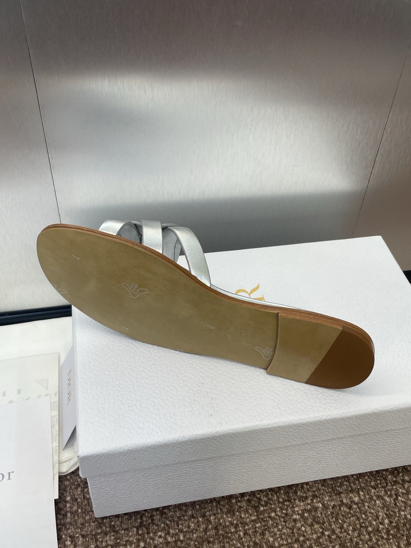 DIOR D-CLUB SLIDE SANDAL 25S IN SILVER GLOSSY CALFSKIN