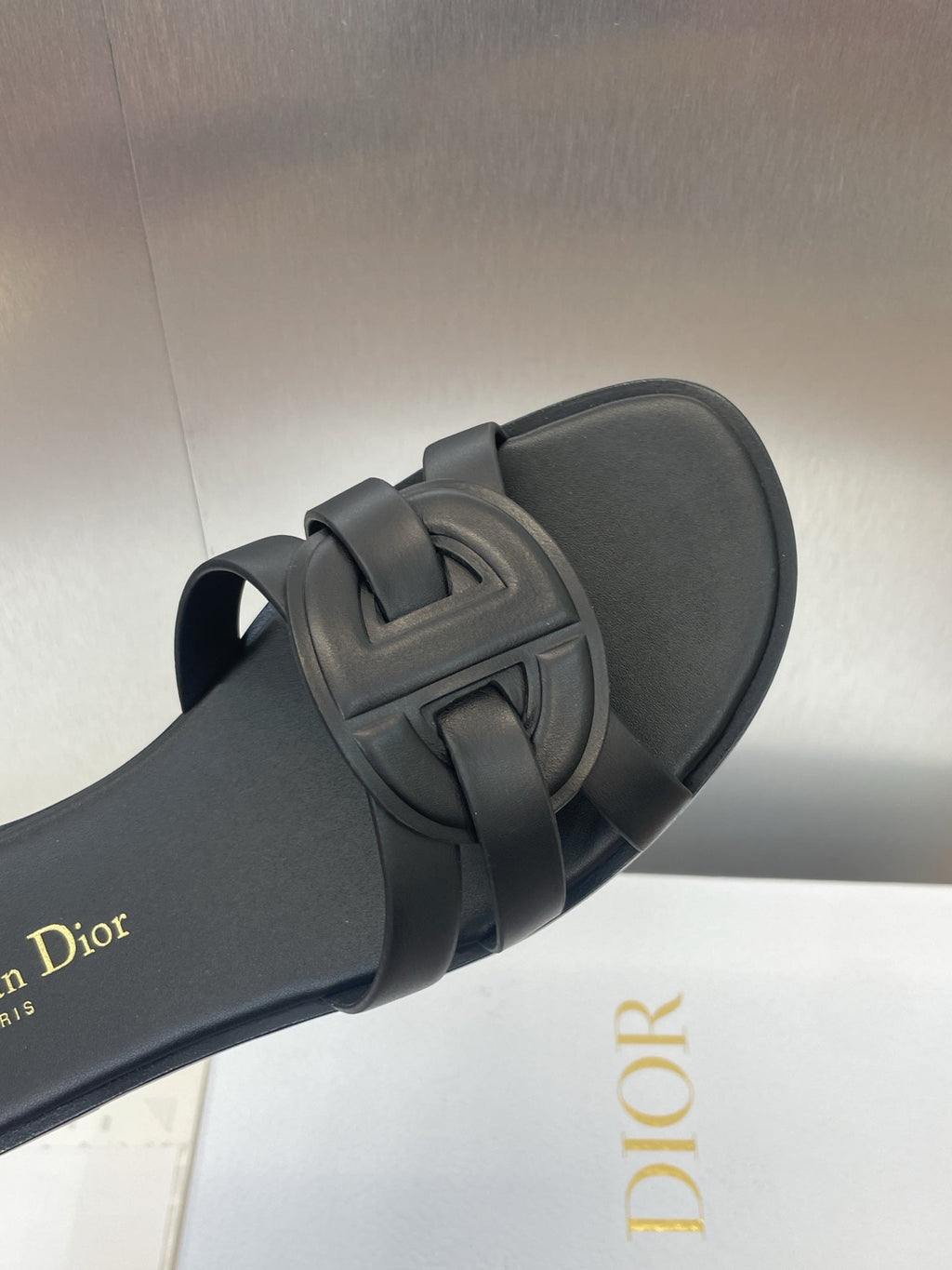 DIOR D-CLUB SLIDE SANDAL 25S IN BLACK CALFSKIN