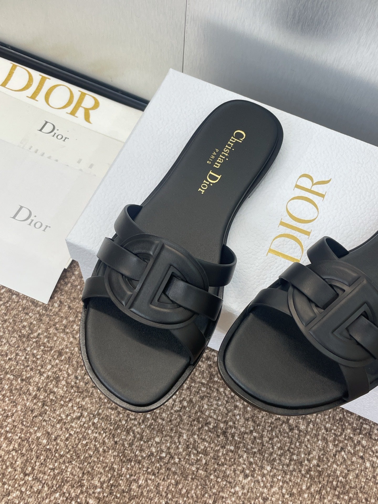 DIOR D-CLUB SLIDE SANDAL 25S IN BLACK CALFSKIN