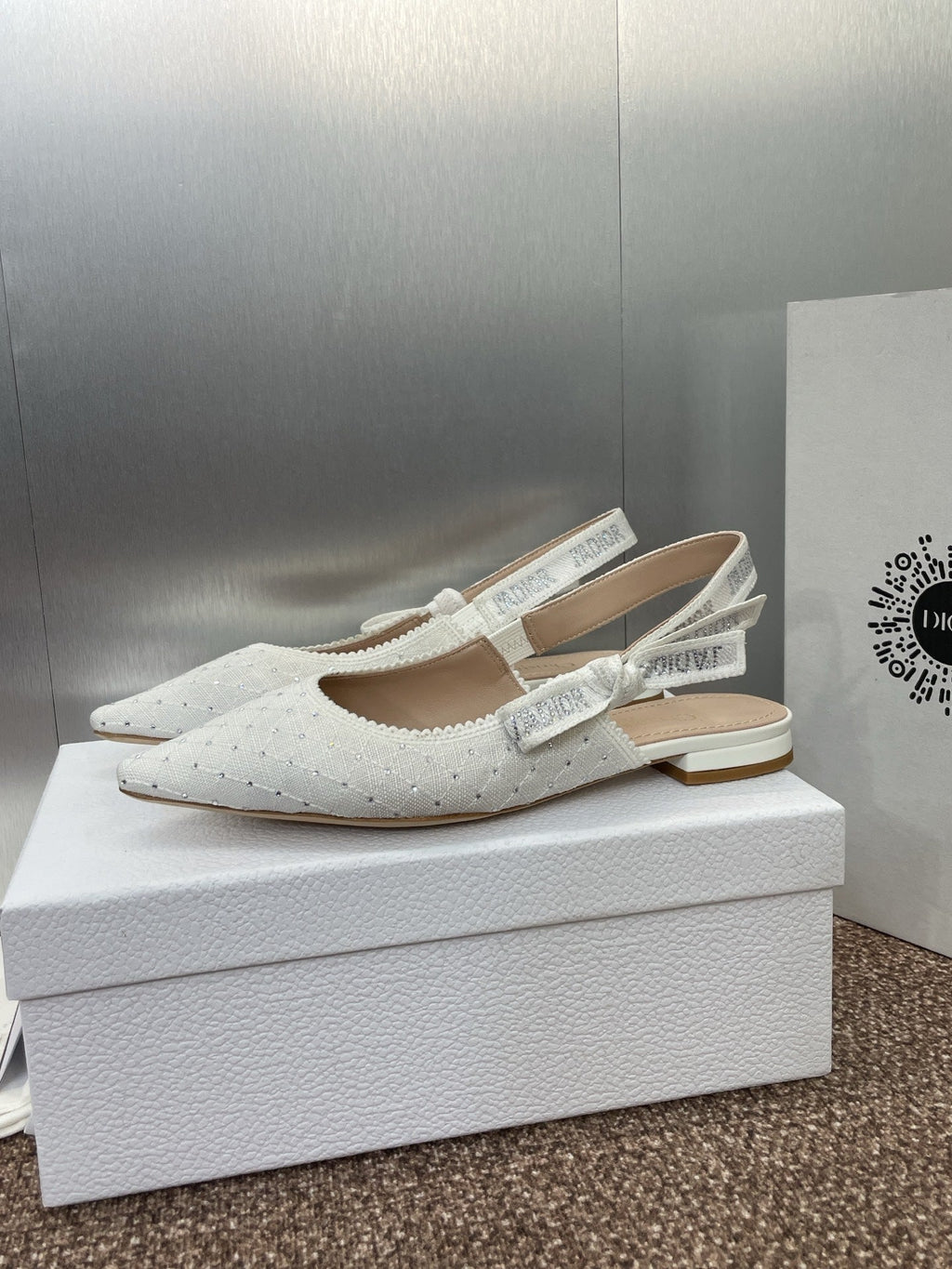 DIOR J'A SLINGBACK 25S IN WHITE FABRIC EMBOSSED CRYSTAL